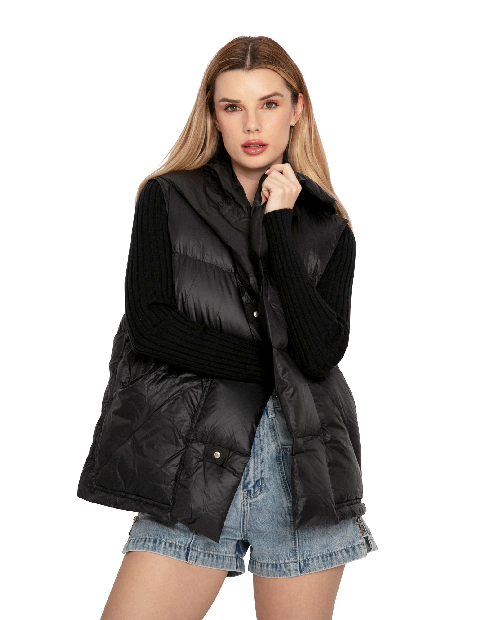 Belle & Bloom Womens Over My Head Hooded Puffer Vest