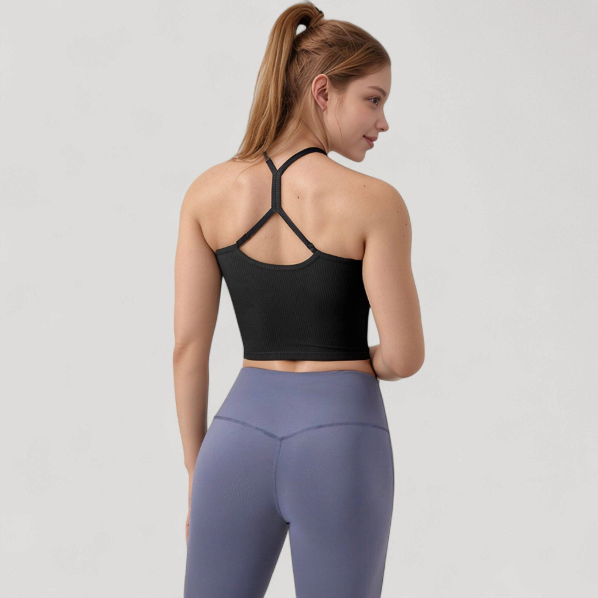 Anna-Kaci Women's Ribbed Cropped Tank with Strappy Back and Stretch Fit for Lightweight Layering