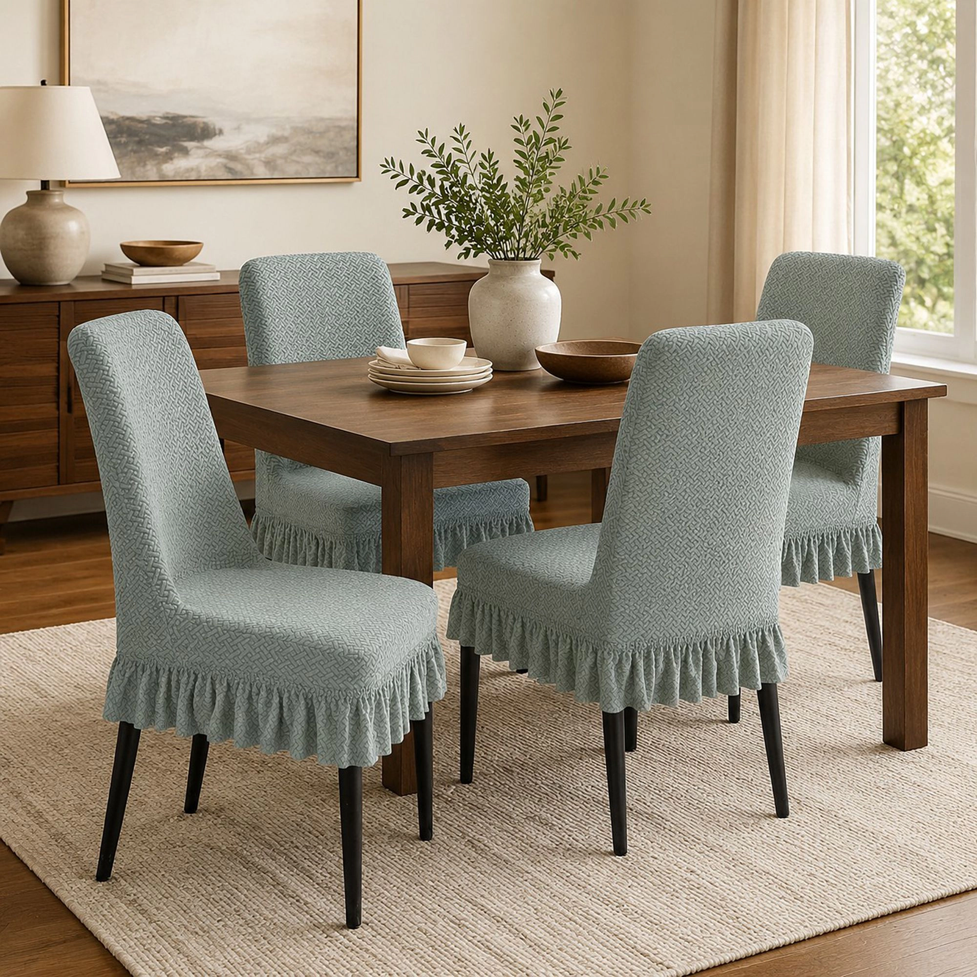 Alilang Textured Stretch Dining Chair Cover with Ruffled Skirt