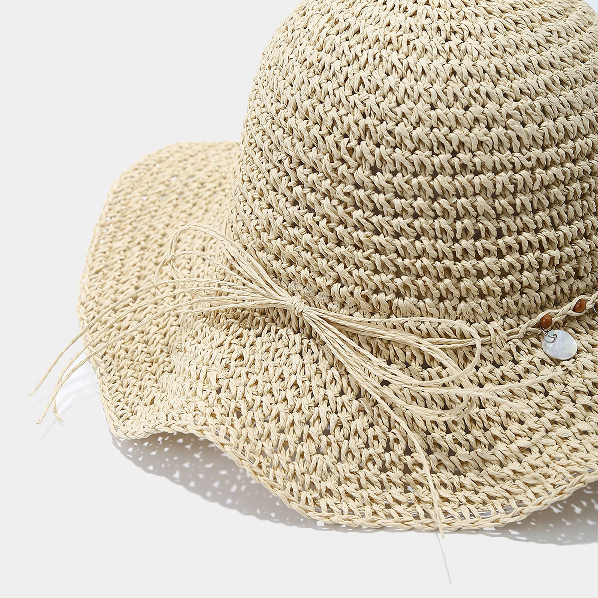 Anna-Kaci Womens Woven Straw Sun Hat with Beaded Band and Floppy Brim