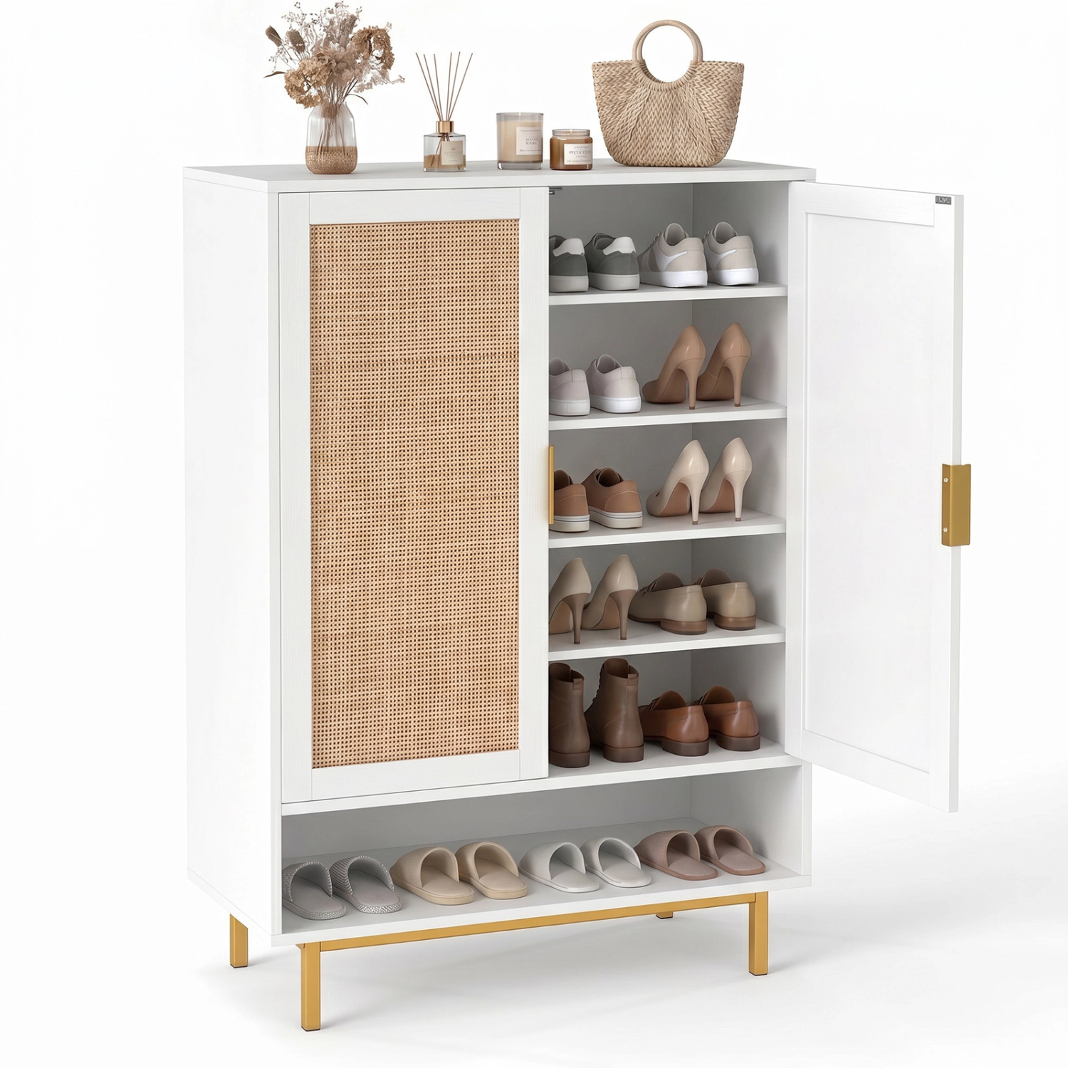 LJG 43 Inch 6-Tier Tall Shoe Cabinet with Double Doors