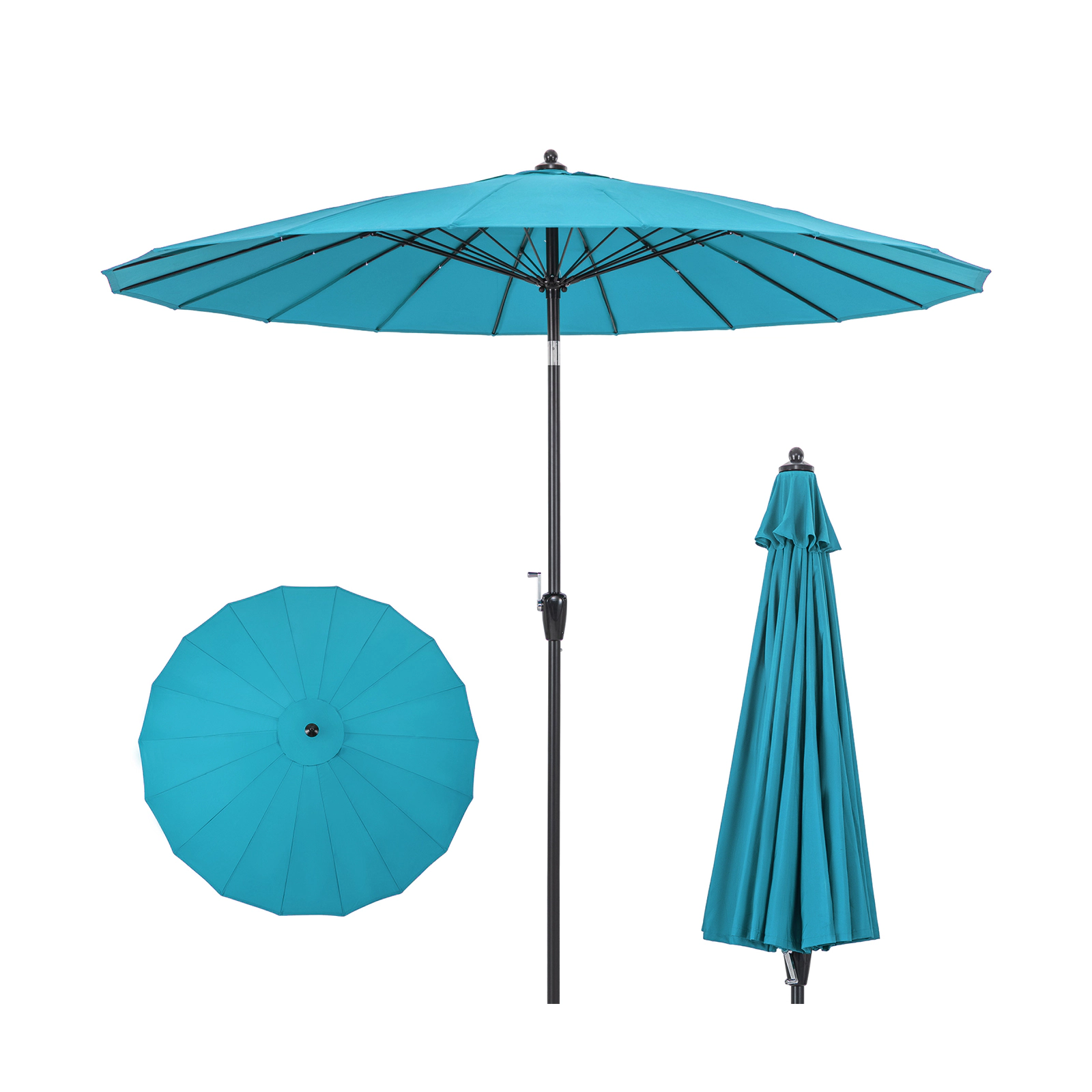 SUGIFT 9-ft Turquoise Round Patio Umbrella, 18 Fiberglass Ribs, Crank Lift, Manual Tilt
