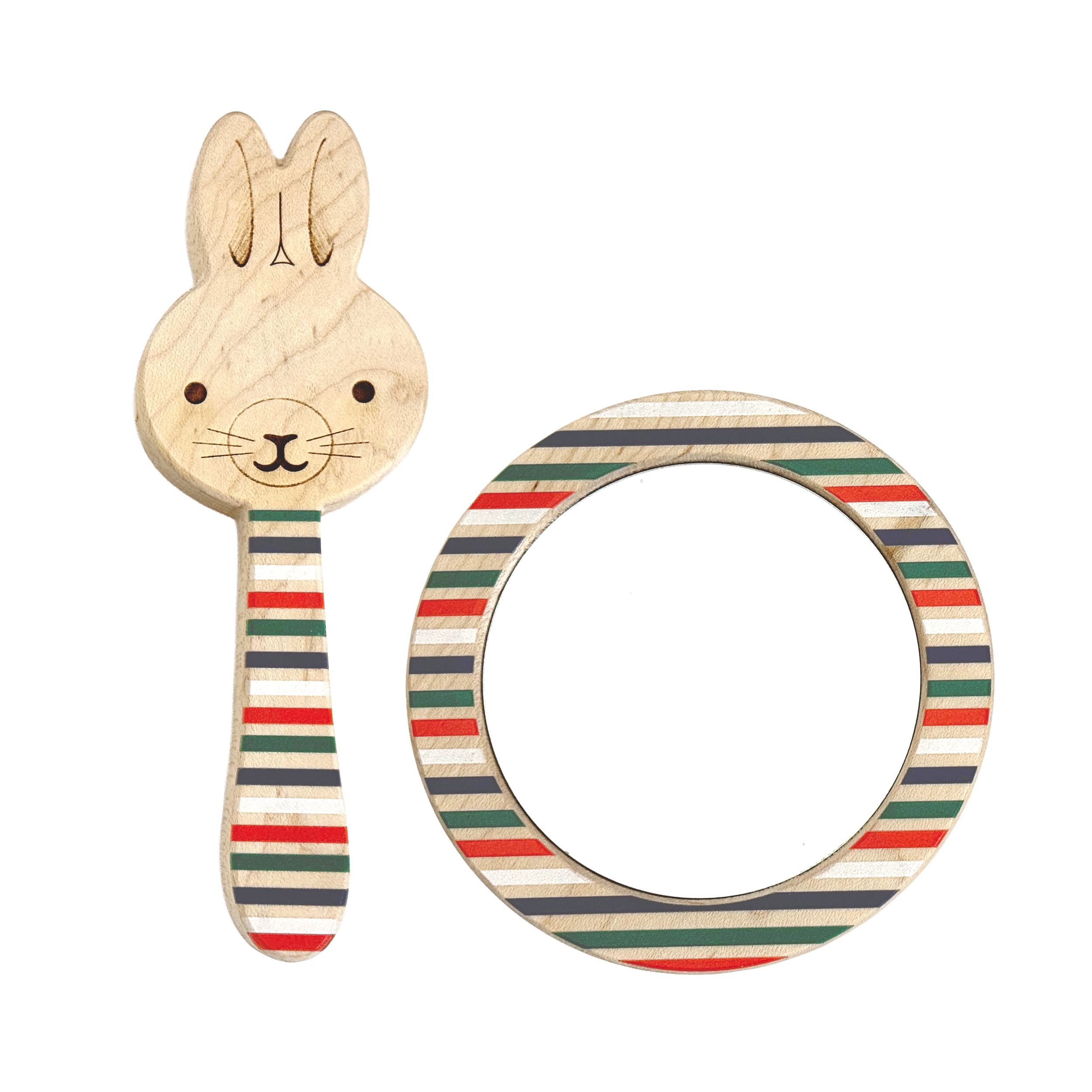Maple Bunny Single-Piece Rattle and Matching Discovery Mirror