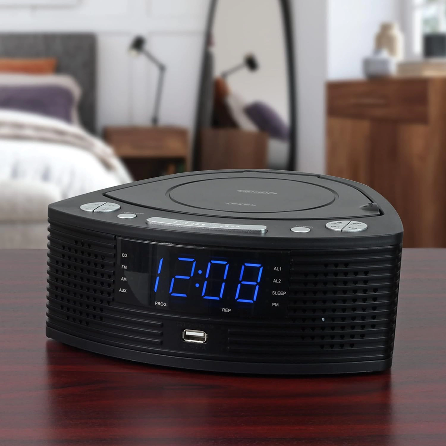 Jensen AM/FM Dual Alarm Clock Radio with Bluetooth & USB Charging JCR-390T2