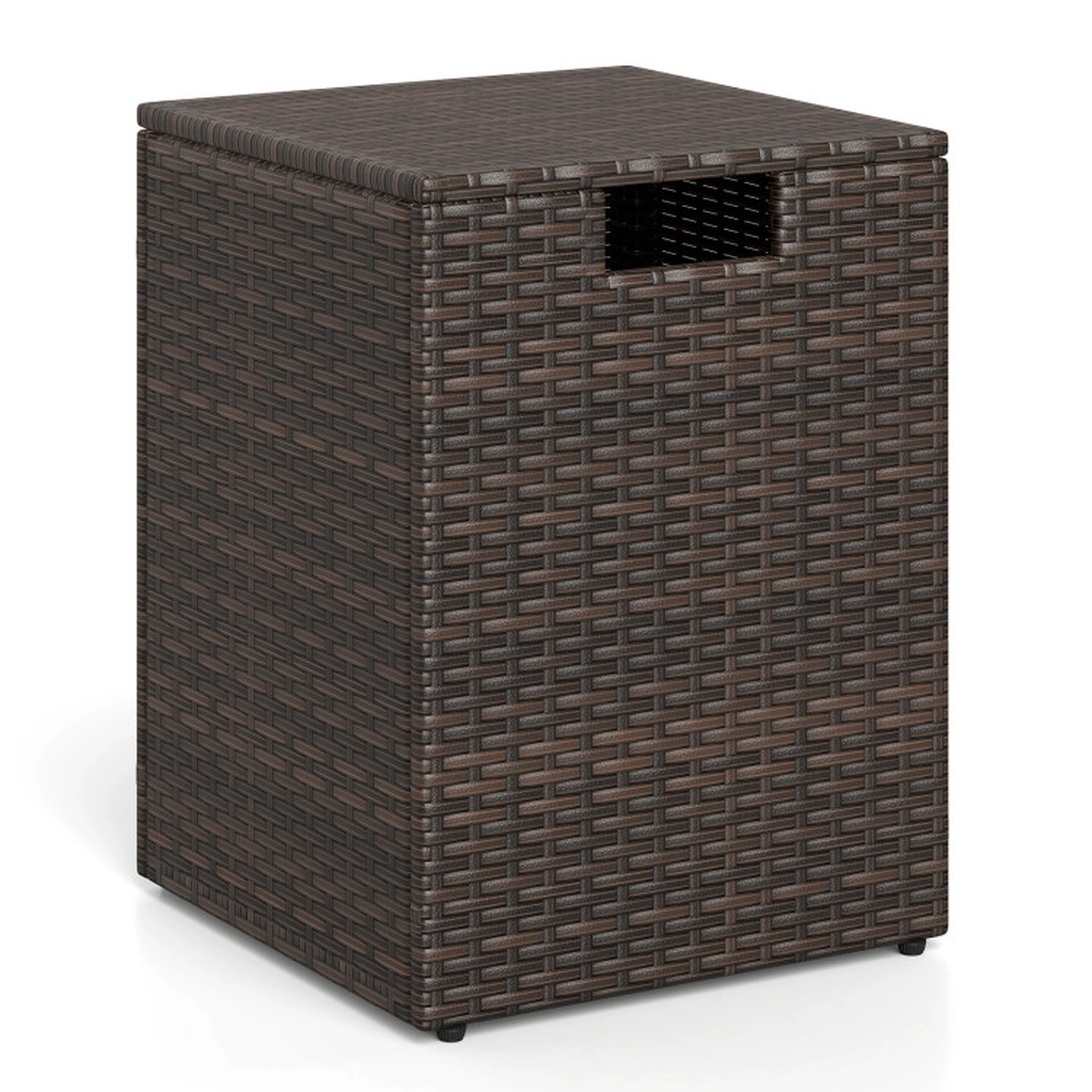 SUGIFT Brown PE Rattan Propane Tank Cover Side Table with Flip Lid 16-in W 16-in D 22.5-in H 80-lb Top Capacity