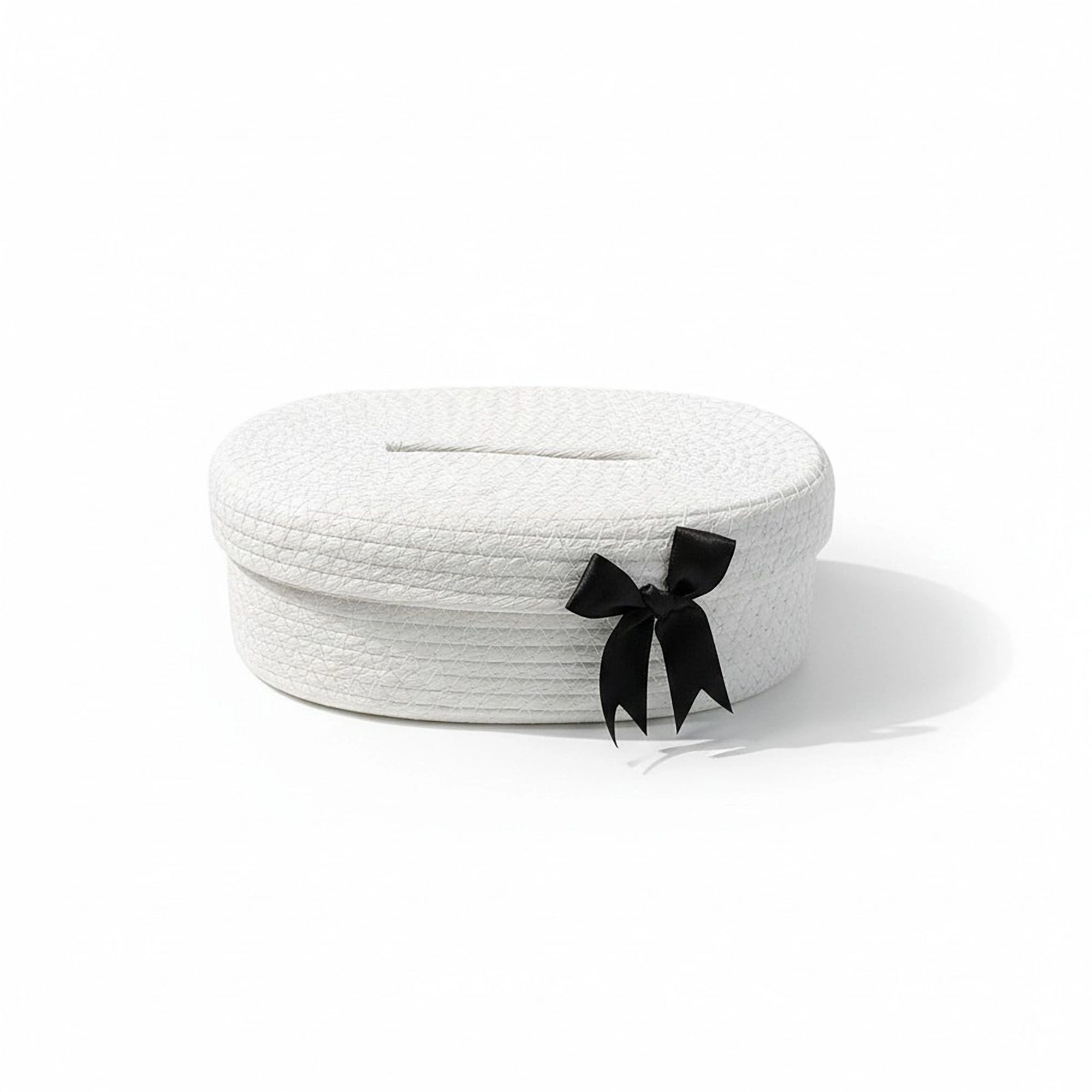 Alilang Unisex Woven Oval Storage Basket with Lid Tissue Opening Decorative Rope Design and Bow Accent