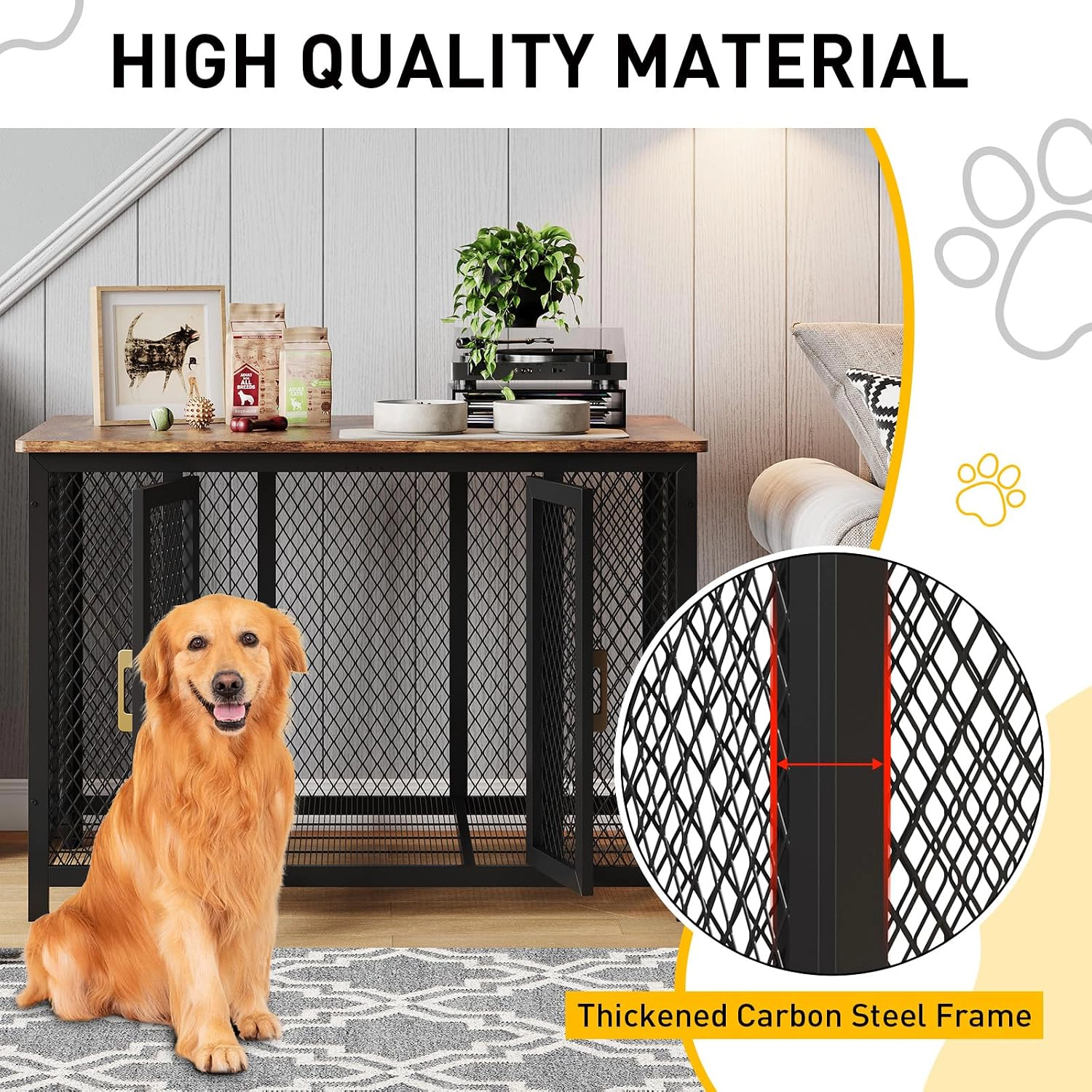 Multi-Door Ironwood Dog Crate Furniture, Heavy-Duty Stylish Pet Kennel for Large Dogs