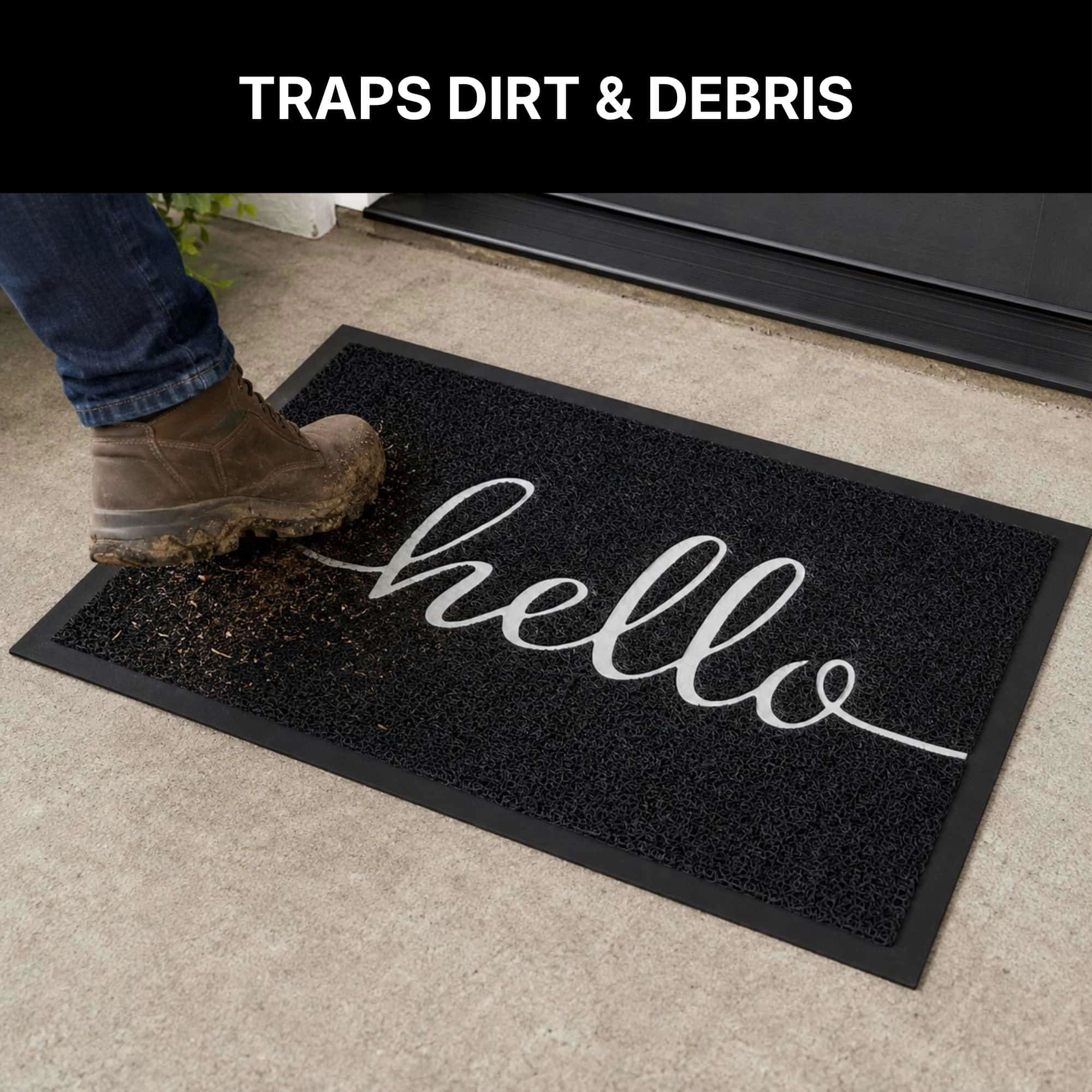 Evideco French Home Goods Black Hello PVC Doormat 30 x 18 Inches