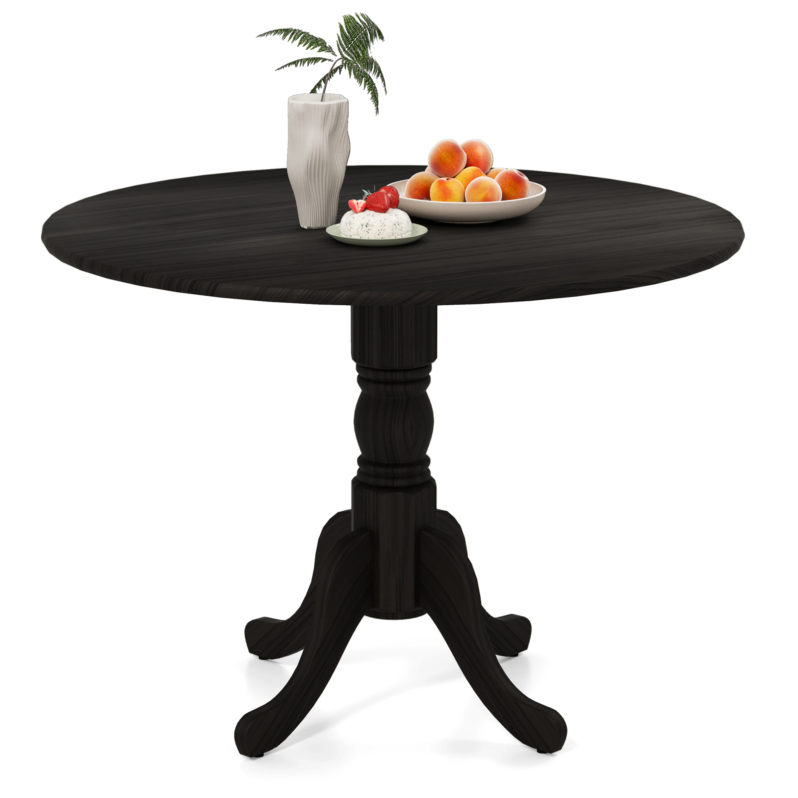 LJG Wooden Dining Table with Round Tabletop and Curved Trestle Legs