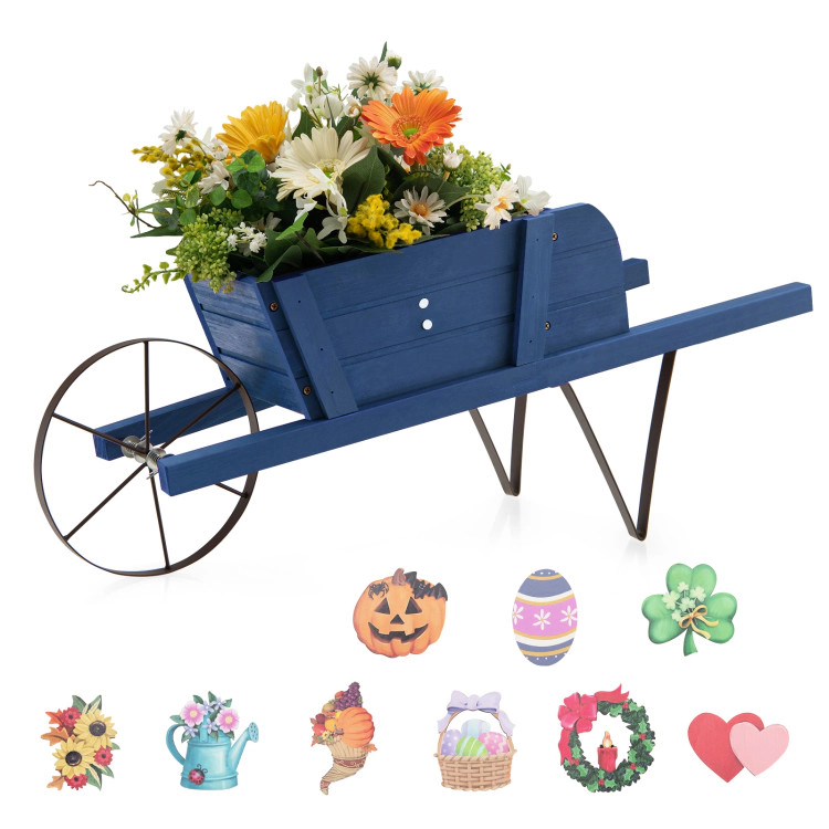Hivvago Wooden Wagon Planter with 9 Magnetic Accessories for Garden Yard