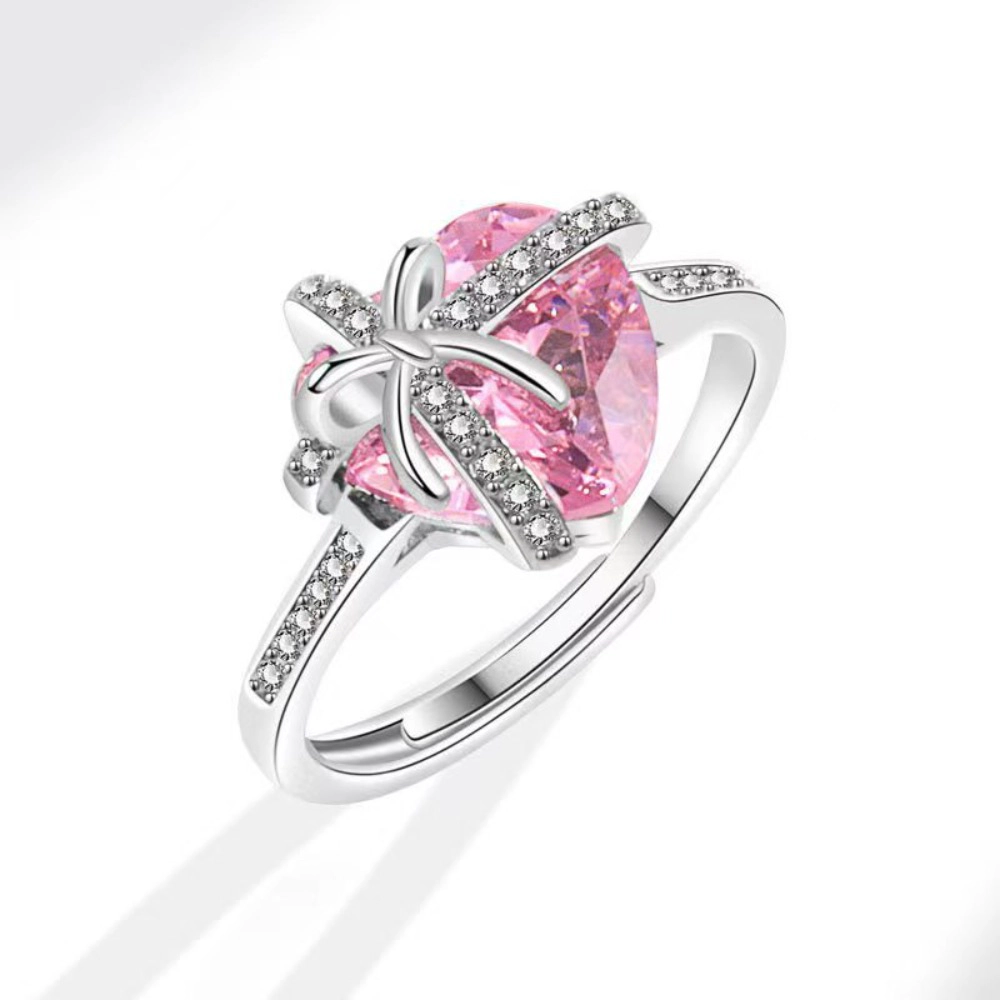 Wardrobe Whimsy Bow‑Knot Heart Cut Multicolor Cubic Zirconia Promise Ring