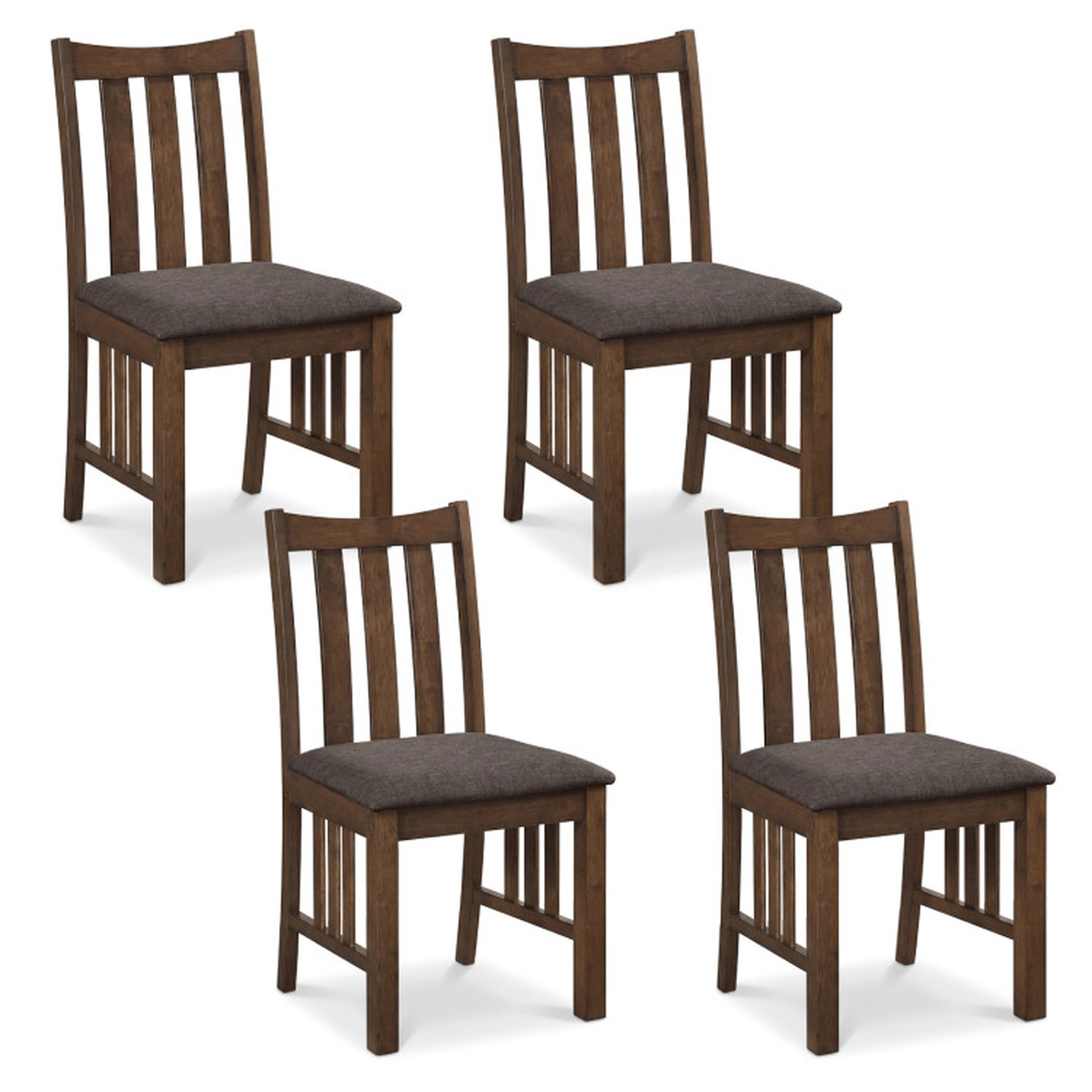 SUGIFT Rubber Wood Slat Back Dining Side Chairs Set of 4 330-lb Capacity Brown and Brownish Gray