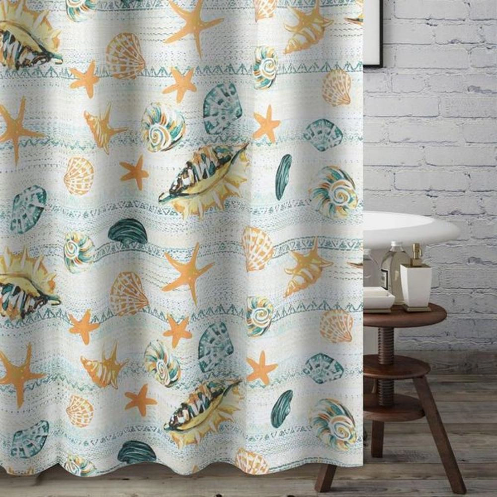 Greenland Home Fashions Kona Luxurious Buttonhole Top Shower Curtain 72" x 72" Ocean