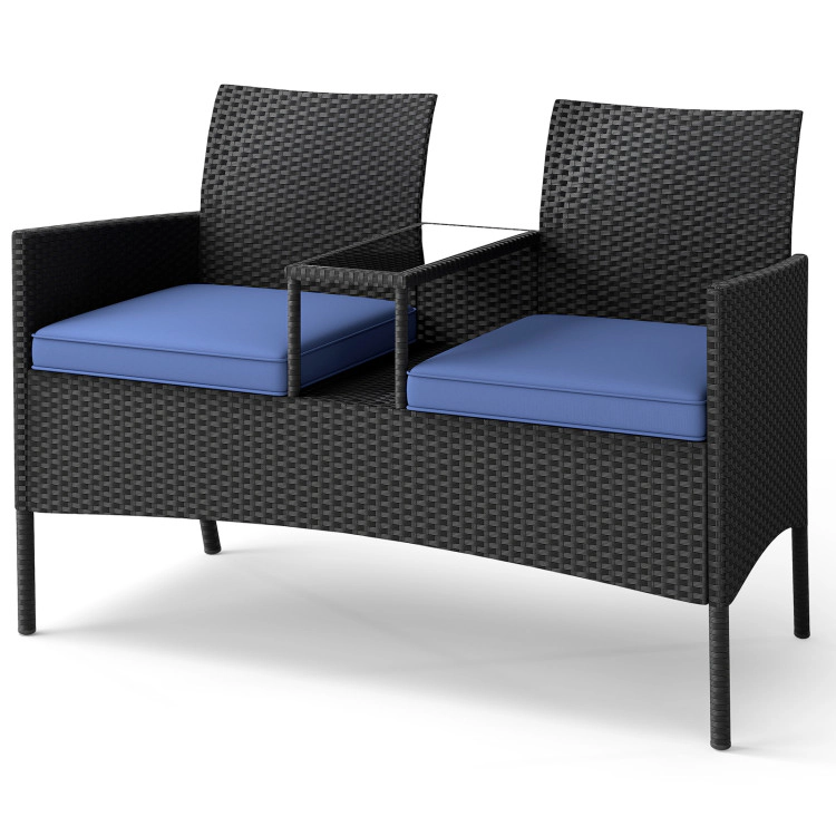 Hivvago Patio Loveseat With Built-In Table For Backyard Porch
