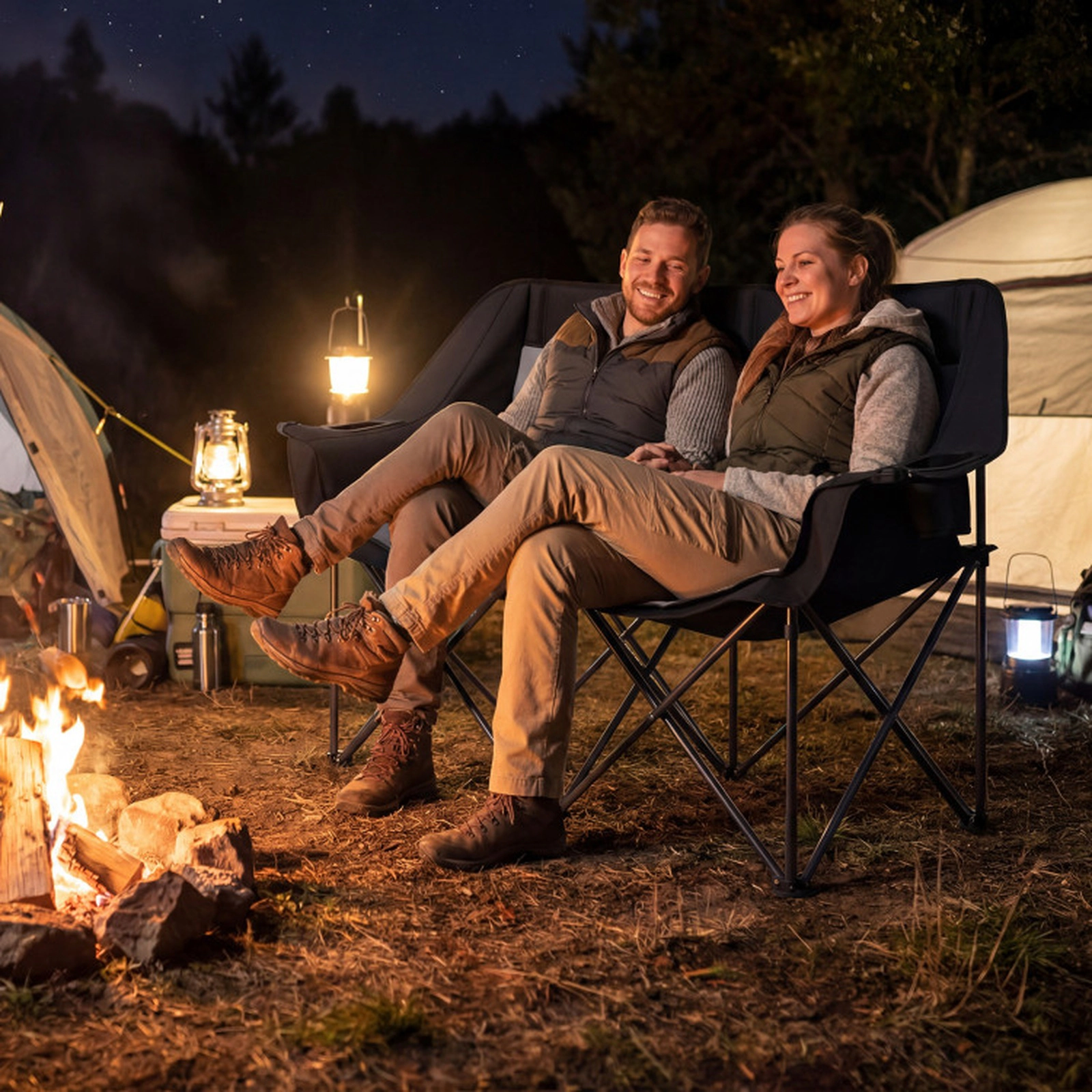 SUGIFT Dark Gray Double Camping Chair with Cup Holders and Glass Racks 58-in W 22-in D 37-in H 660-lb Seat Capacity