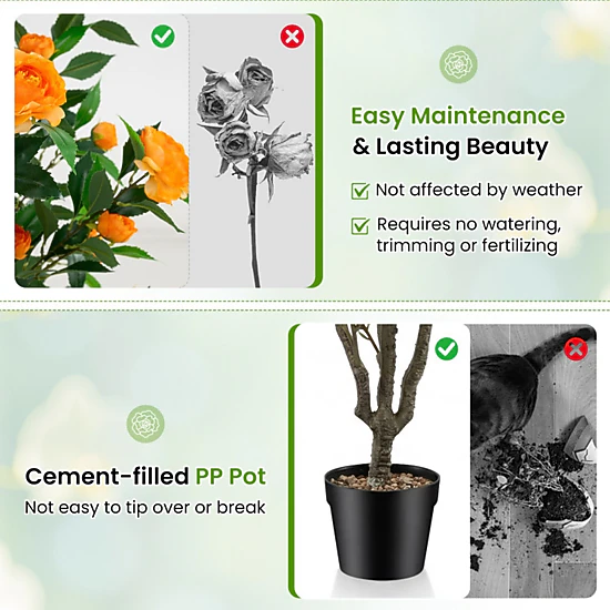 SUGIFT 40-in Artificial Camellia Tree with 37 Flowers and River Stones in 6 x 5.5-in Pot 2-Pack Orange Green Black