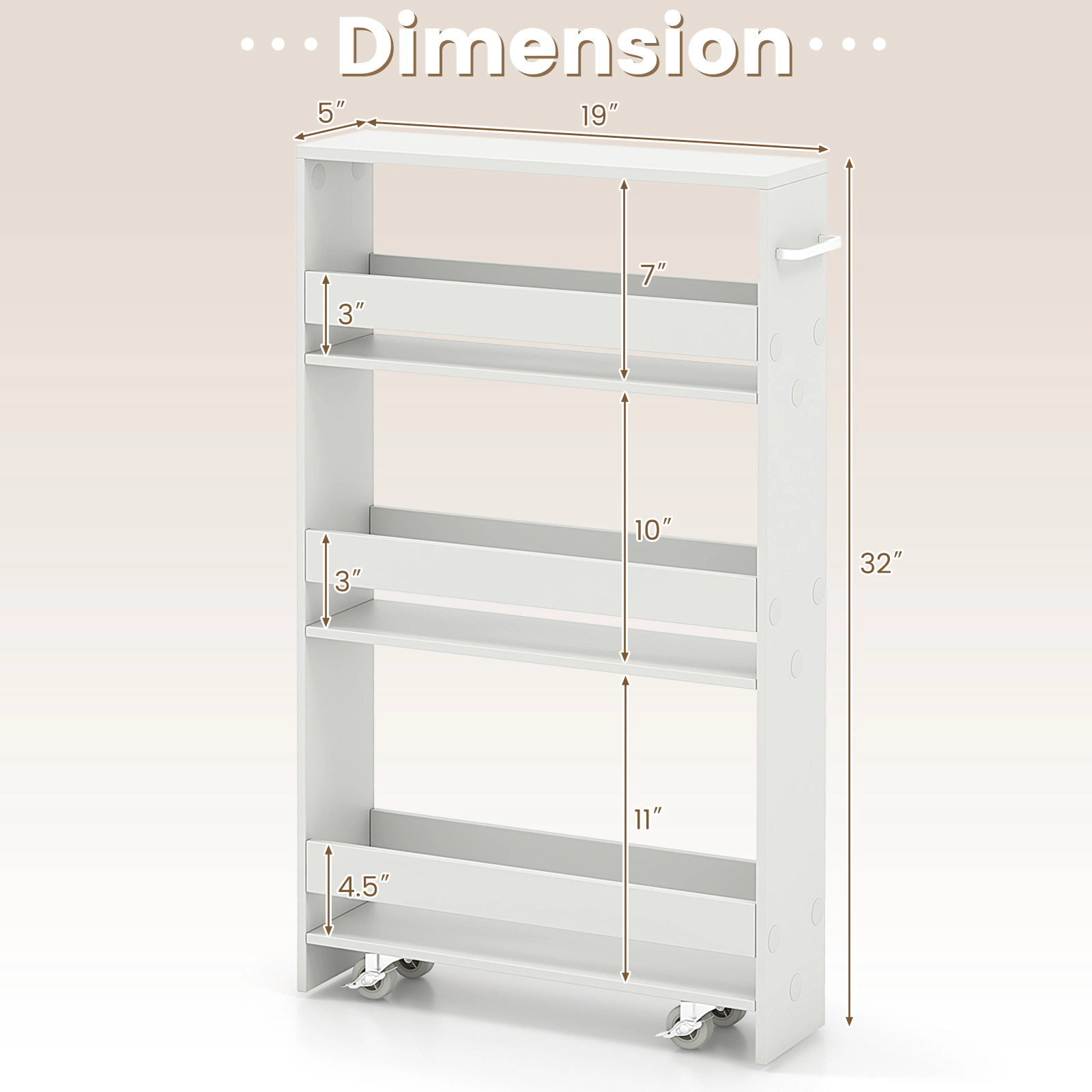 SUGIFT 3-Tier Off White Rolling Cart with Wheels Mobile Serving Trolley and Open Shelf Organizer