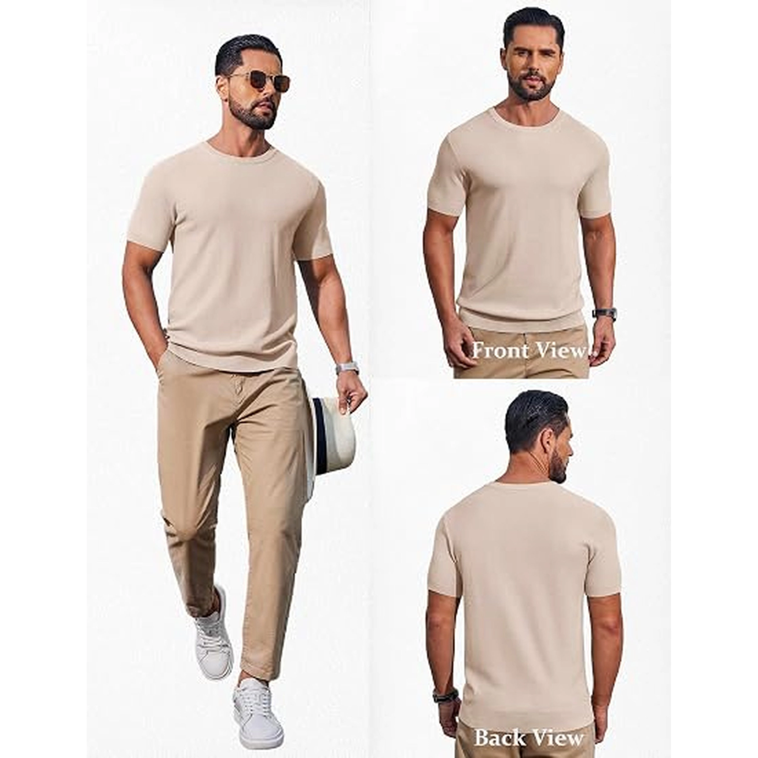 COOFANDY Mens  Casual Short Sleeve Crew Neck Textured Ribbed Hem Solid Tee