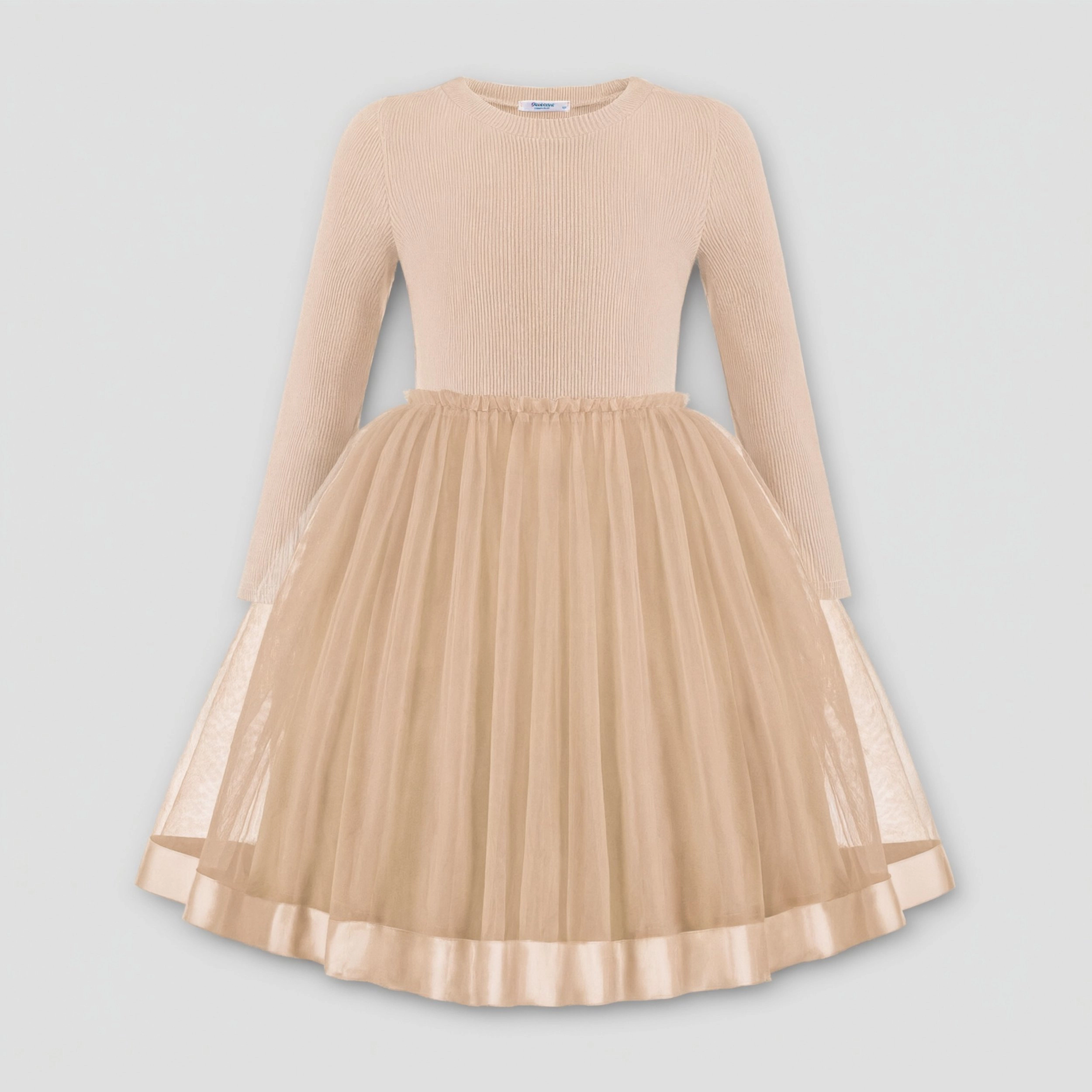 Arshiner Toddler Fall Dresses Long Sleeve Ribbed Knit Tulle Tutu Princess Birthday Party Dress