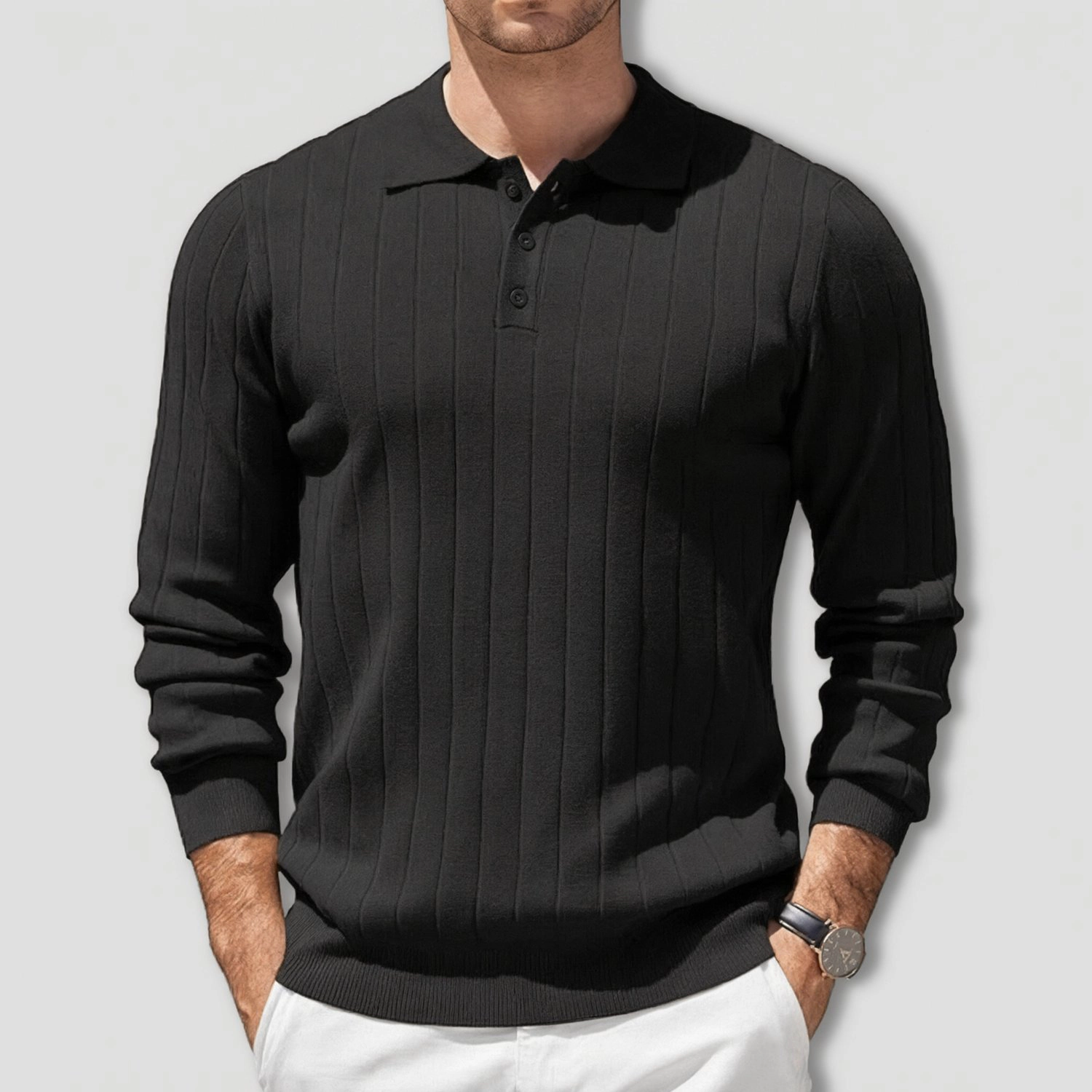 COOFANDY Long Sleeve Polo Sweater Fall Ribbed Button Collared Casual Pullover