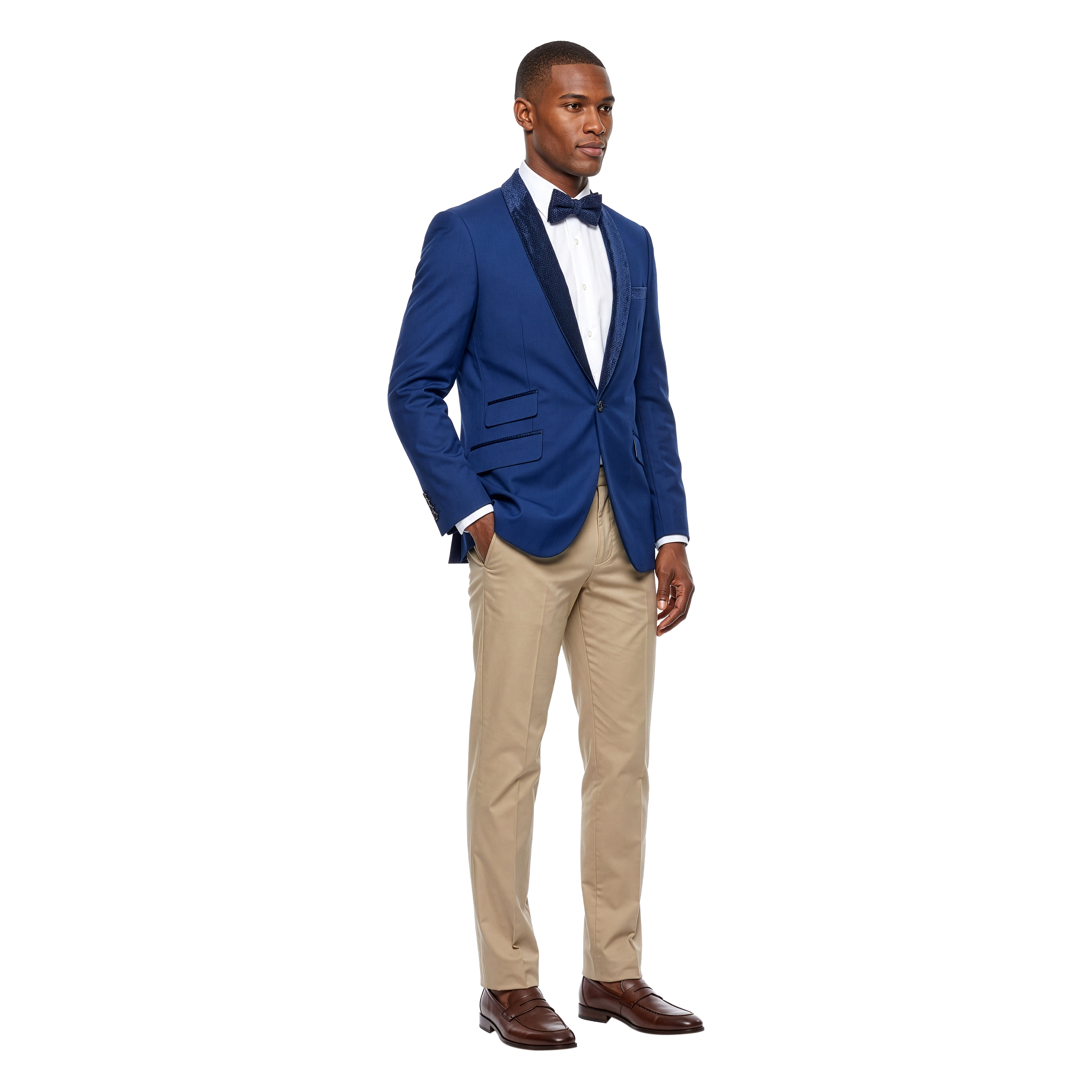 Tazzio Mens Slim Fit Blazer with Velvet Shawl Collar and Ticket Pocket