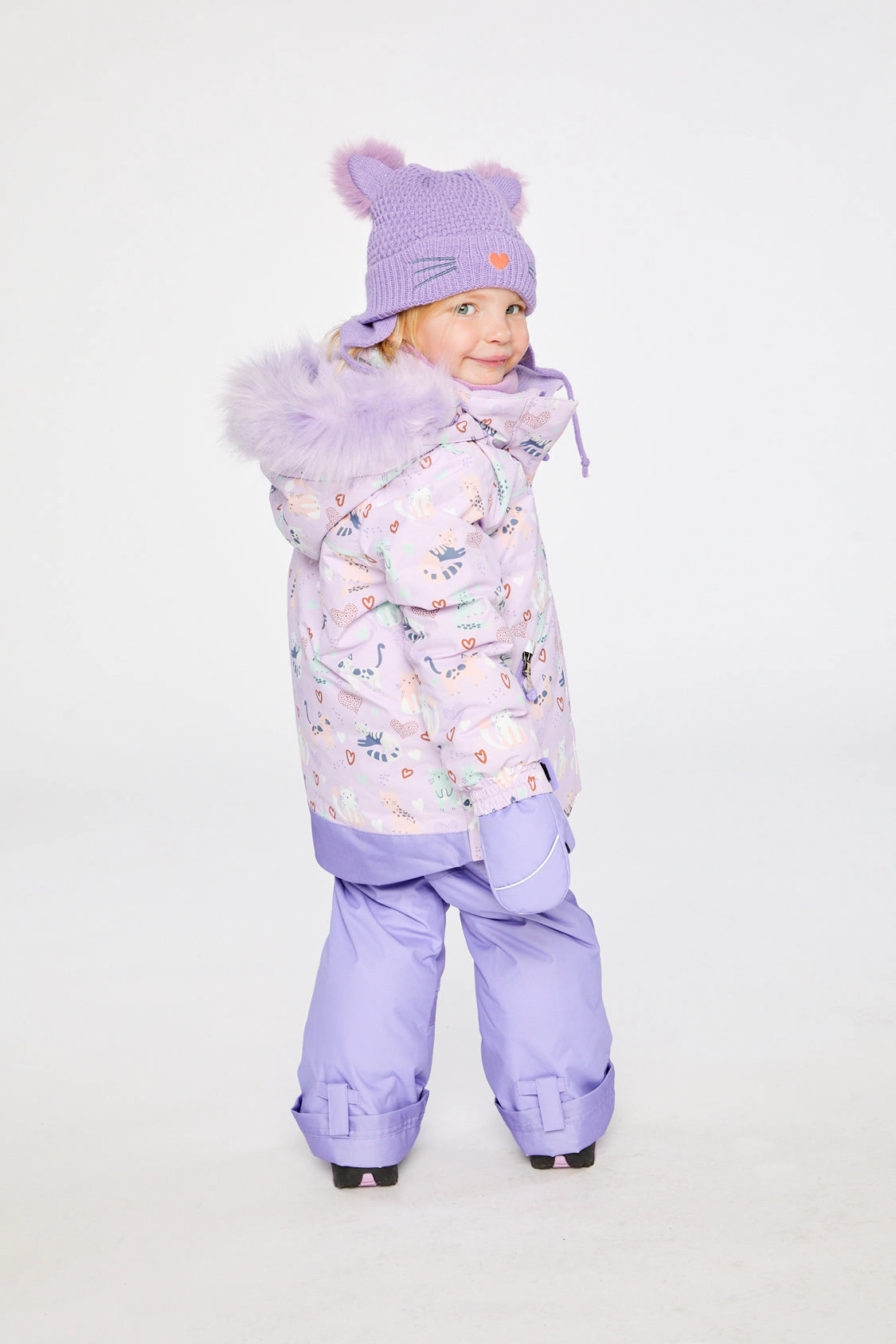 Deux par Girls Cat Print Two Piece Discover Snowsuit with Hooded Jacket and Snow Pants