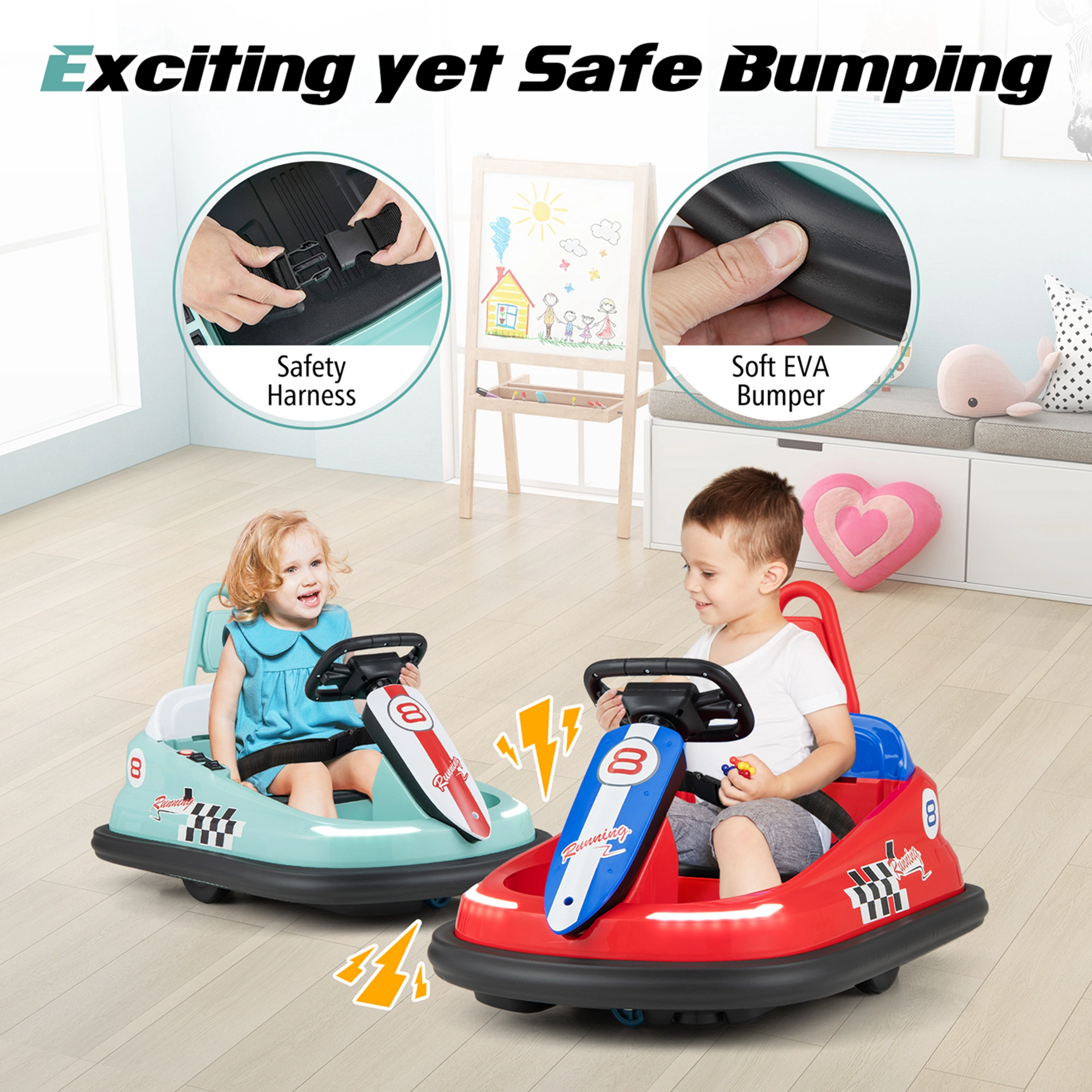 Costway 6V Electric Kids Ride-on Bumper Car with 360° Spinning Dual Motors 2 Speeds Green/Pink