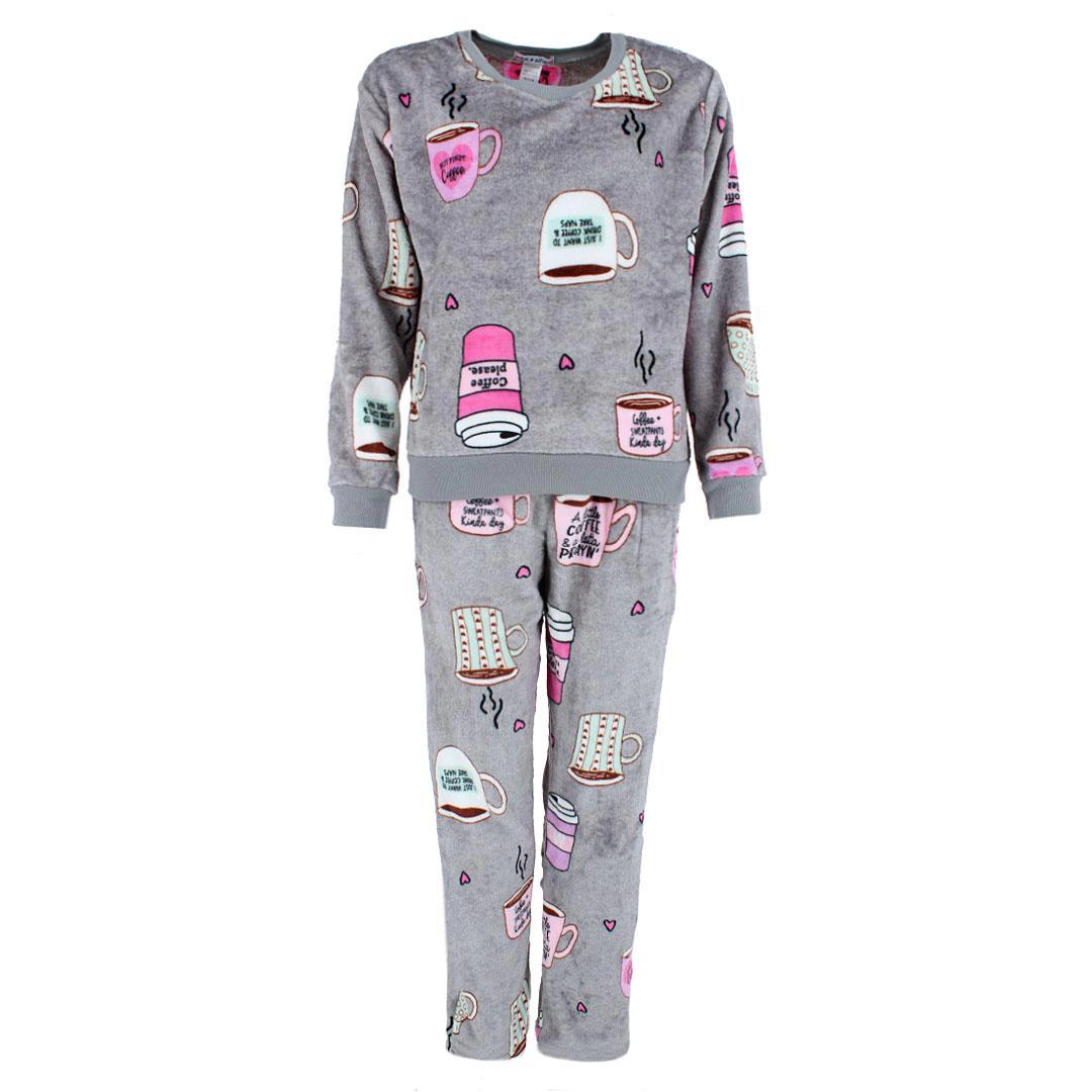 em & alfie Women's Plush Coffee Pajama Crew Set
