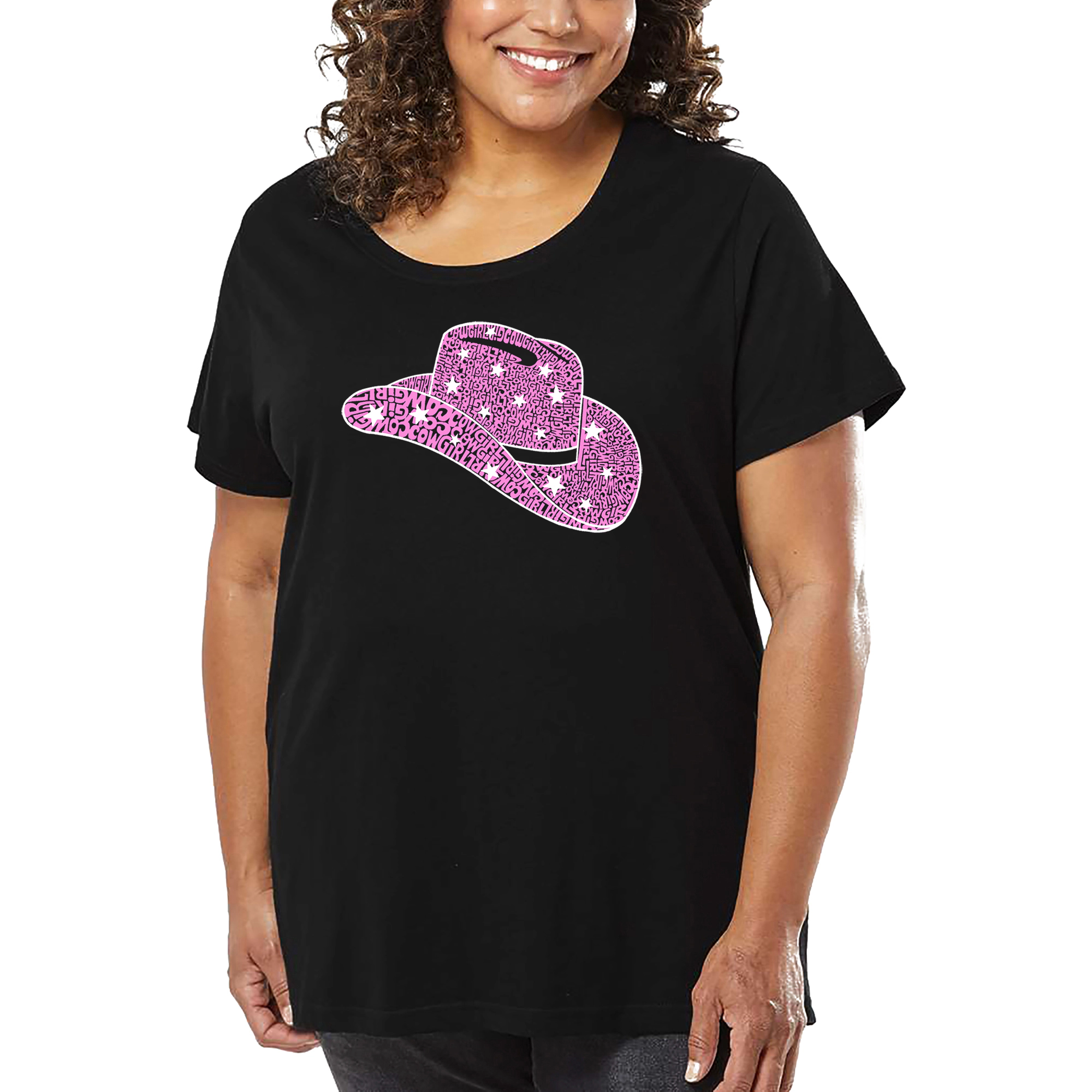 LA Pop Art Women's Plus Word T-Shirt - Cowgirl Hat