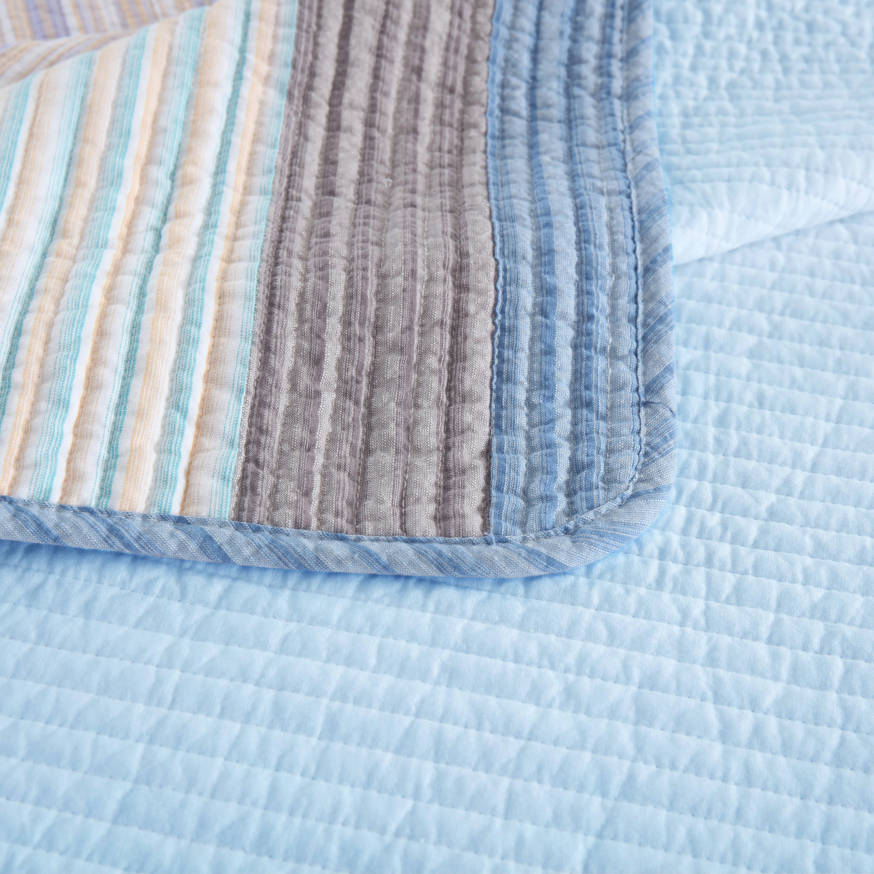 MarCielo 3 Pieces 100% Cotton Striped Quilt Bedspread Set-Soft Lightweight Bedding