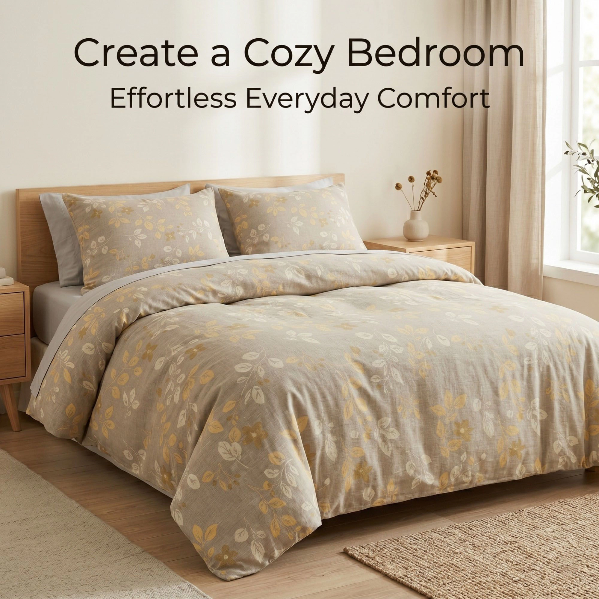 Alilang Unisex 3-Piece Cotton Bedding Set with Duvet Cover and Pillowcases Soft Washed Fabric Botanical Floral Print