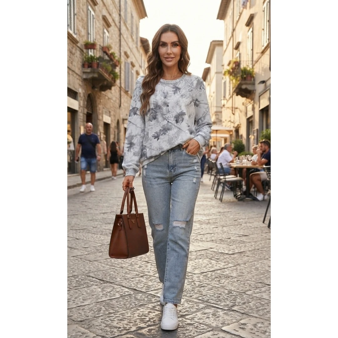 Coolmee Women's Round Neck Long Sleeve Loose Printed Sweatshirt Top All Season
