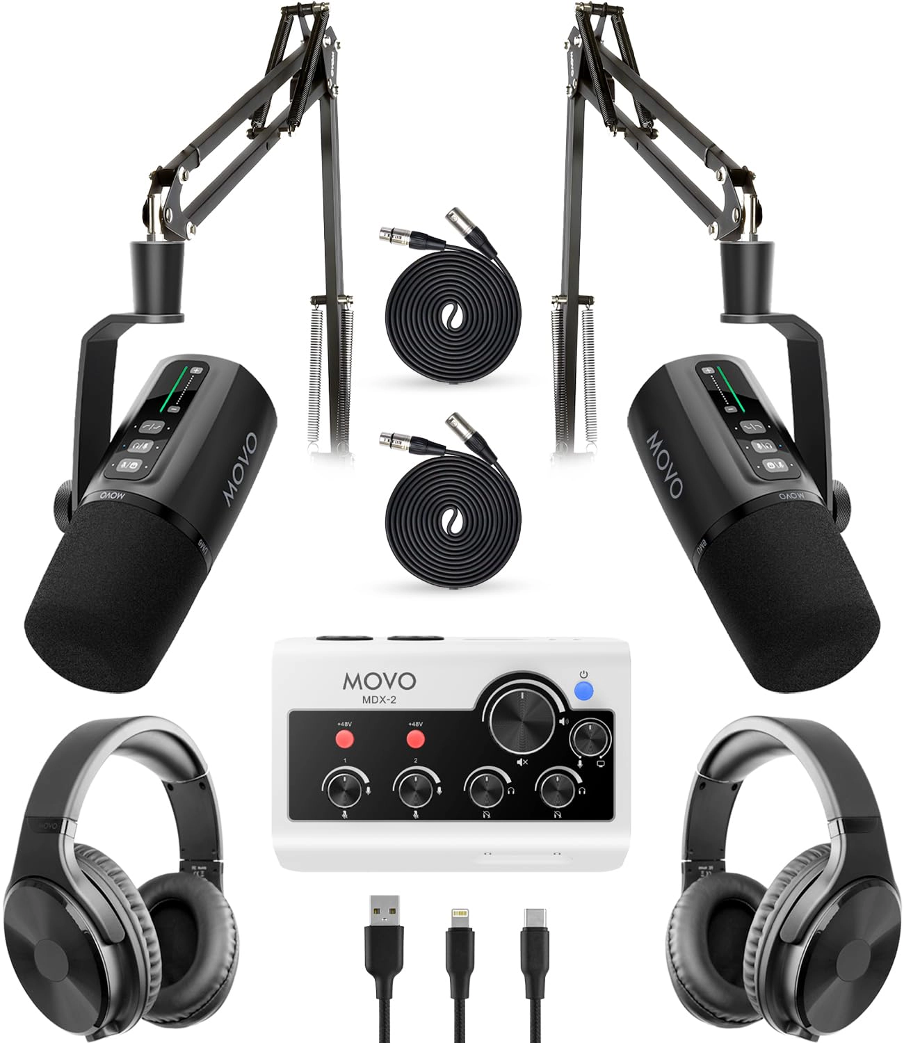 Movo Pro Portable Podcast Equipment Bundle for iPhone/Android Phones- Podcast Kit with Audio Interface, 2 UM6 Dynamic