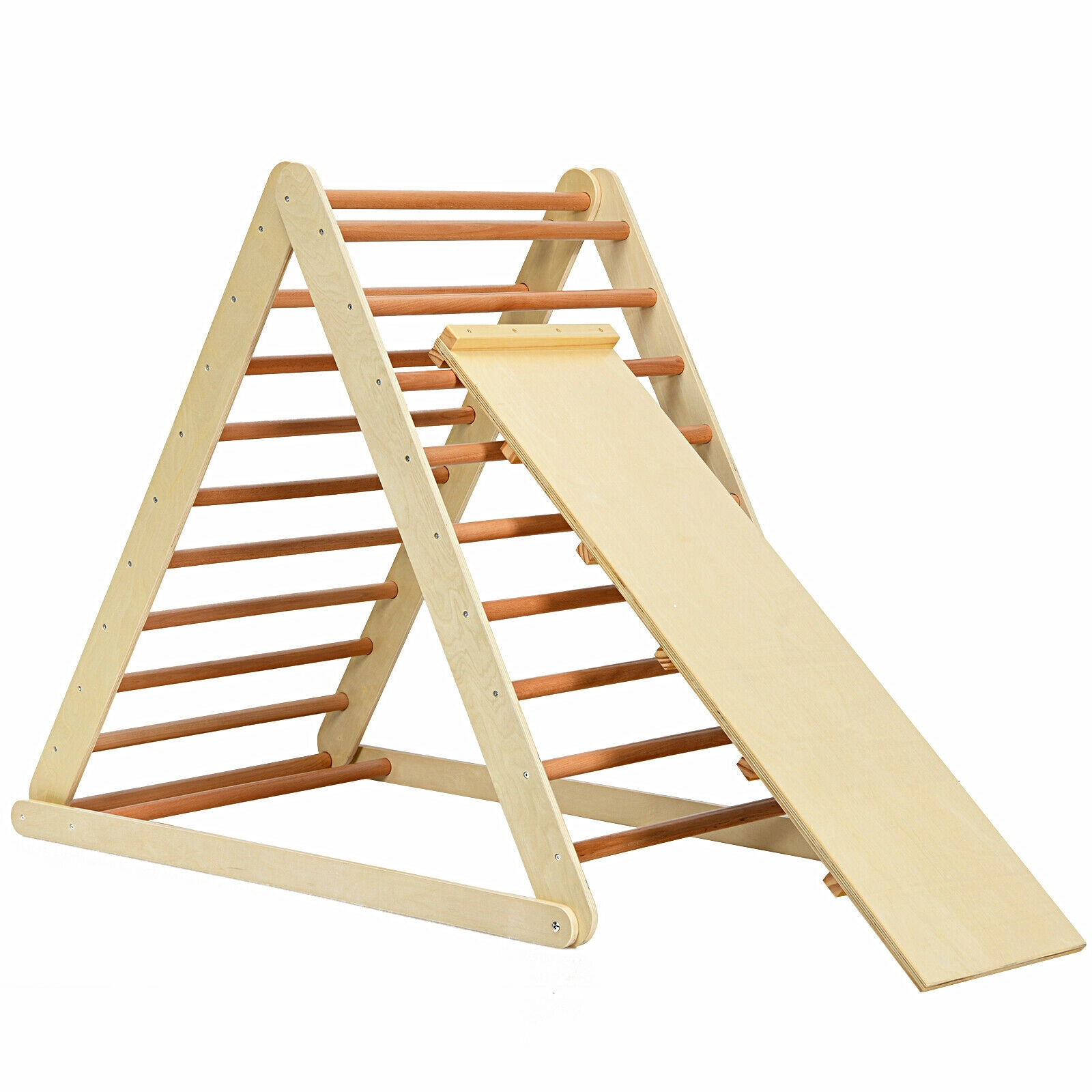 SUGIFT Natural 48-in Foldable Wooden Kids Climber with Ladder and Climbing Ramp 7.5-in Folded 132-lb Frame Load