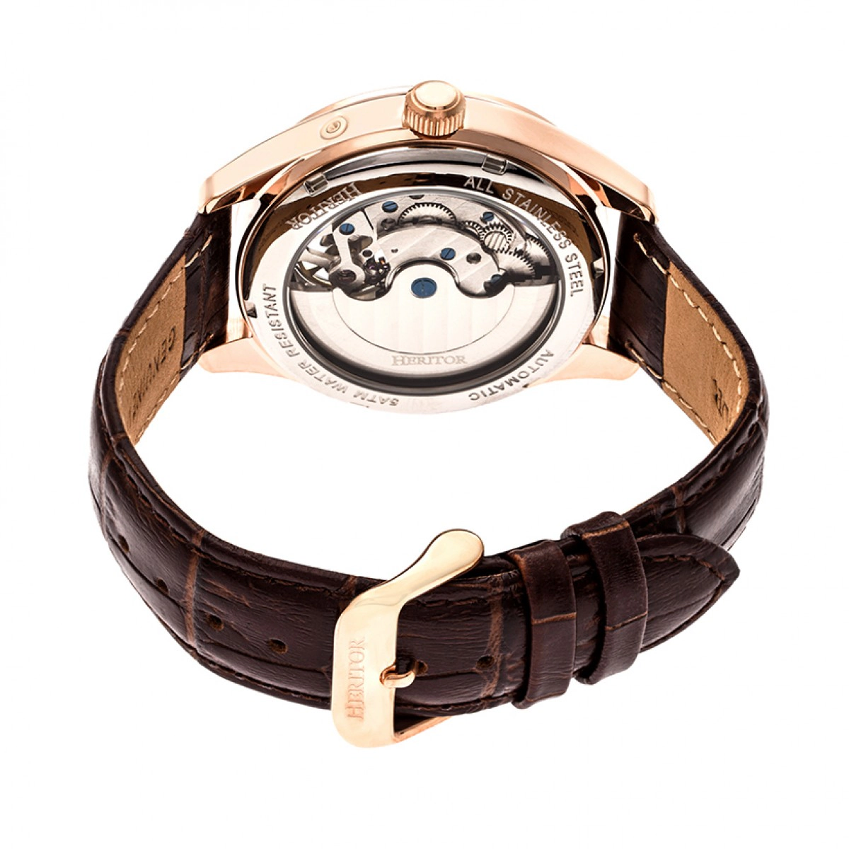 Heritor Automatic Sebastian Semi-Skeleton Leather-Band Watch
