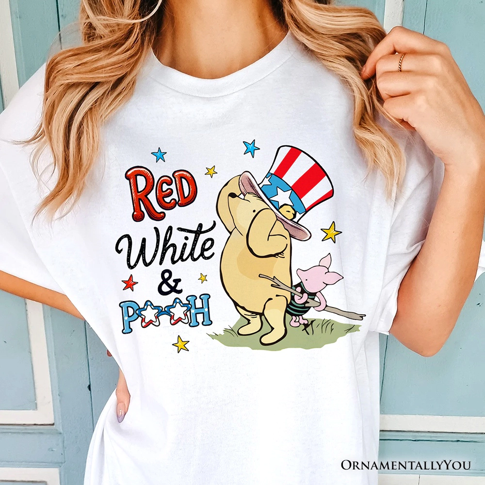OrnamentallyYou Womens Red White & Proud Winnie-The-Pooh 4th Of July T-Shirt
