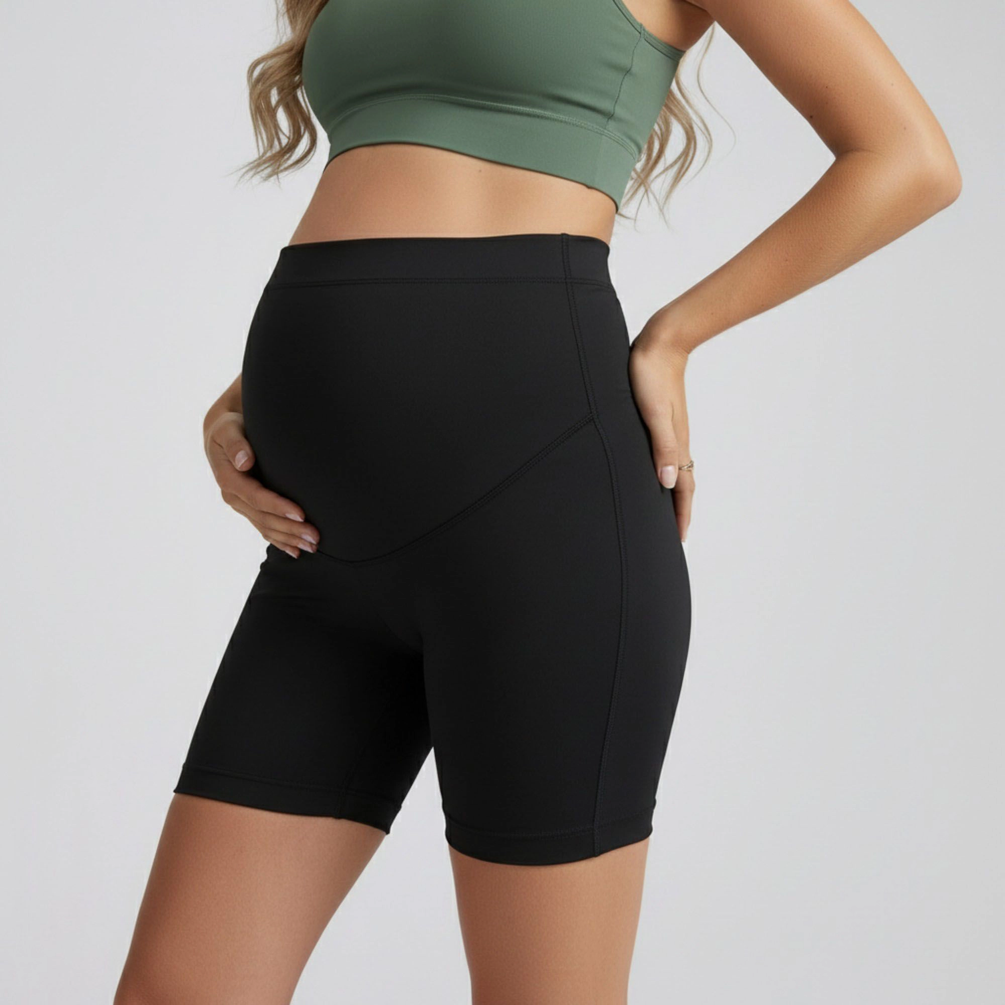 Anna-Kaci Women's High Waist Maternity Bike Shorts with Over Belly Panel Smooth Stretch Activewear