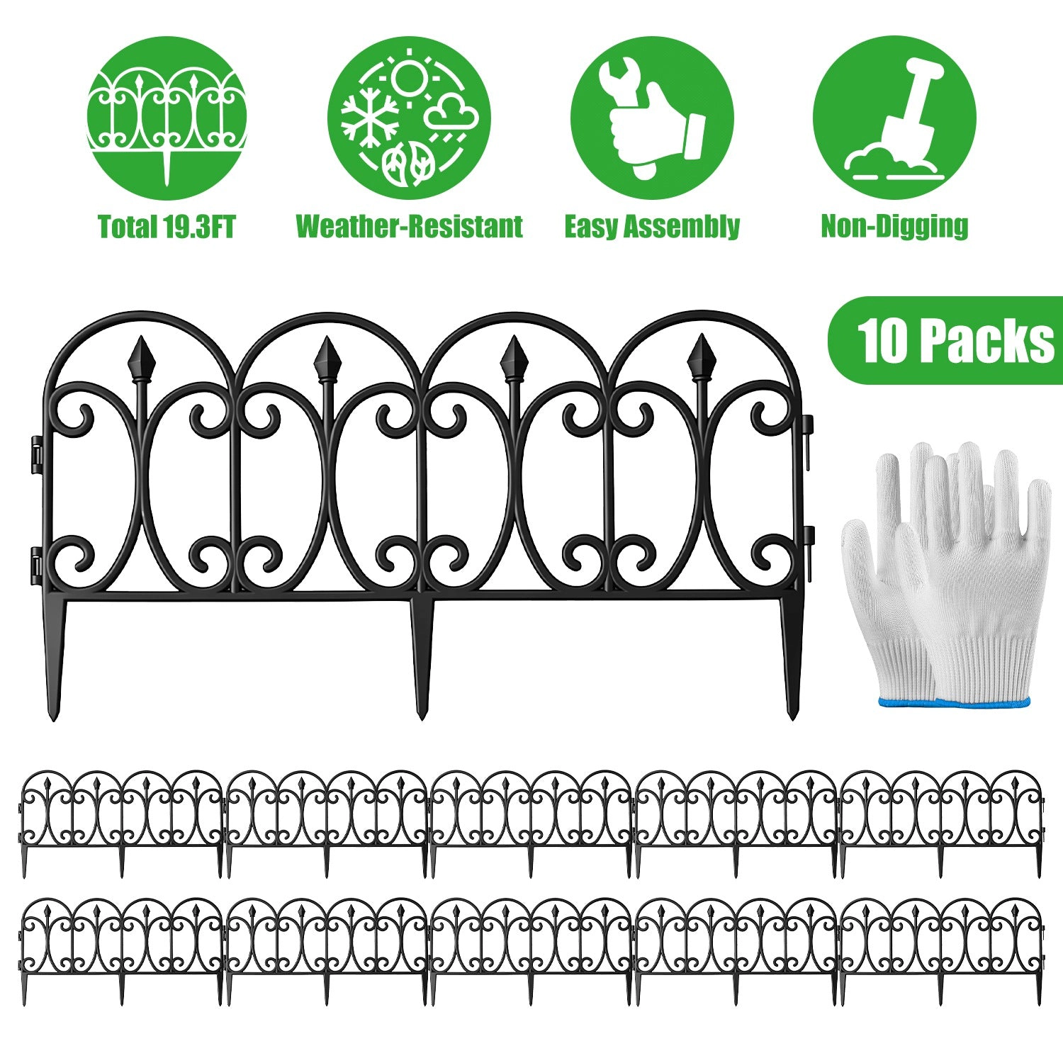 GBruno 10-Piece No-Dig Garden Edging Fence Panels
