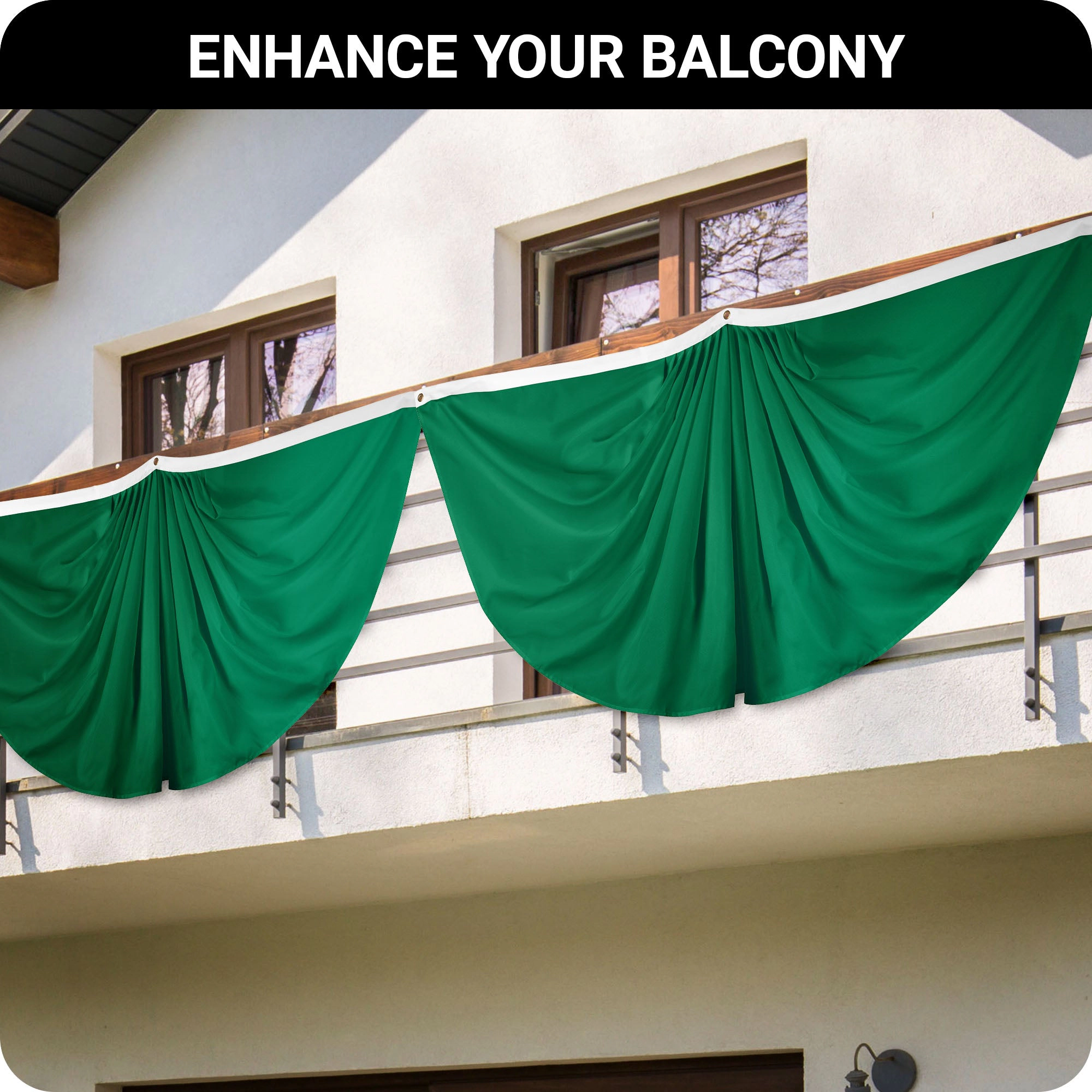 G128 Dark Green Pleated Fan Flag 3x6 Ft, 150D Polyester, Fade-Resistant Print, Brass Grommets