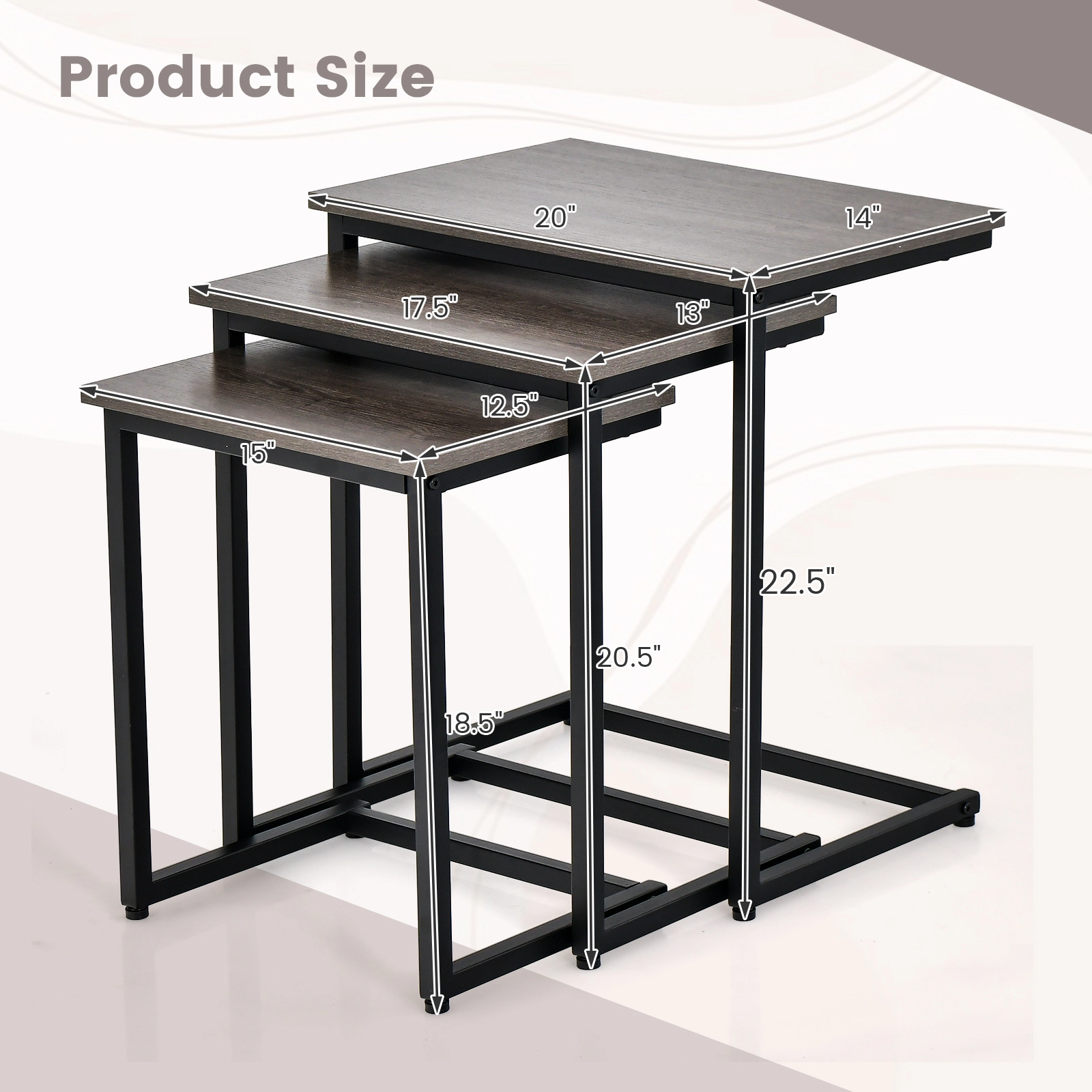 SUGIFT Stackable C-Shape Coffee End Table Set 44-lb Capacity Oak Color As the Picture Shows