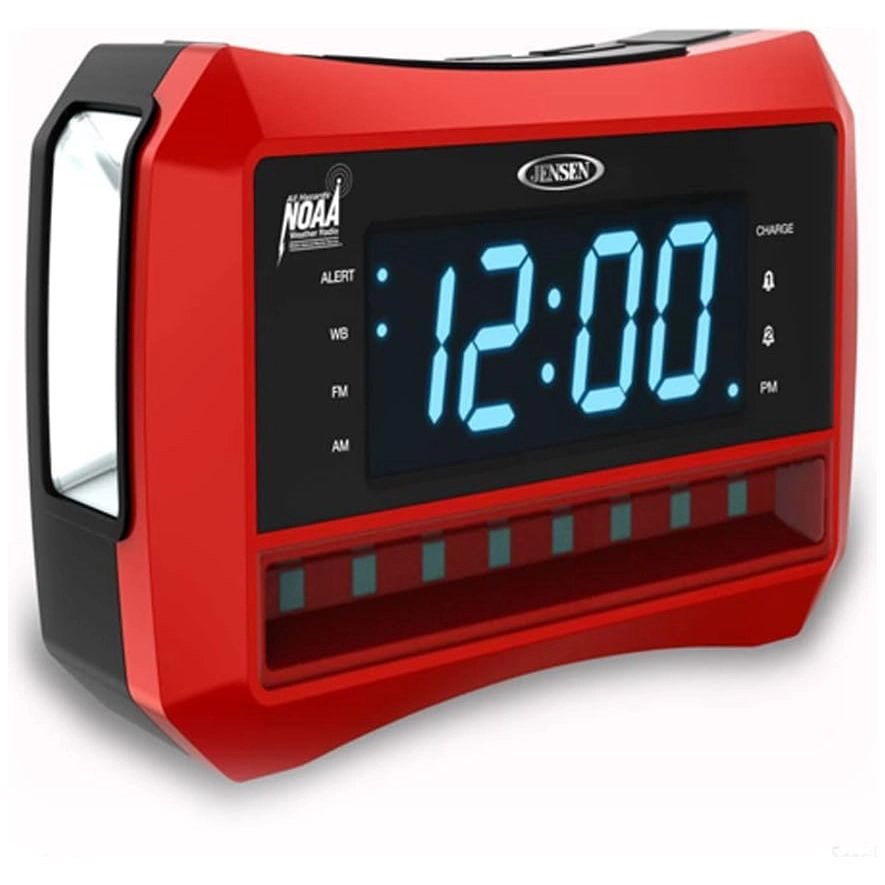 Jensen AM/FM Weather Band Dual Alarm Clock Radio with NOAA Alerts, Emergency Light & USB JEP-1775