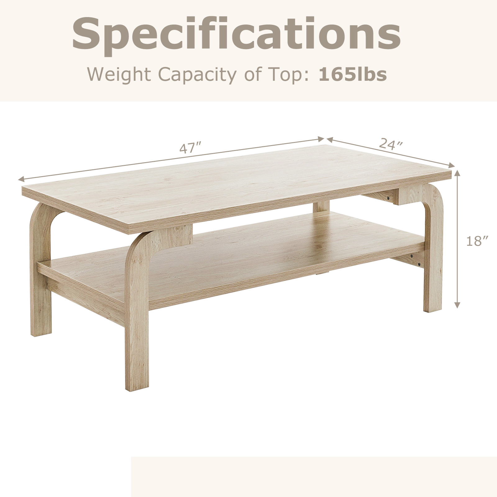 Hivvago 47 Inches Accent Rectangular Coffee Table for Living Room