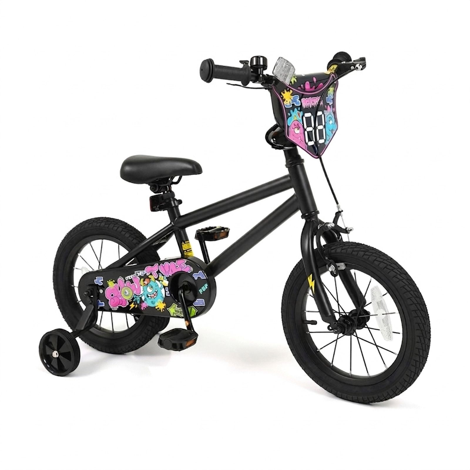 SUGIFT 14-Inch Kids Bike with Detachable Training Wheels 110-lb Capacity Ages 3-5 Years Black