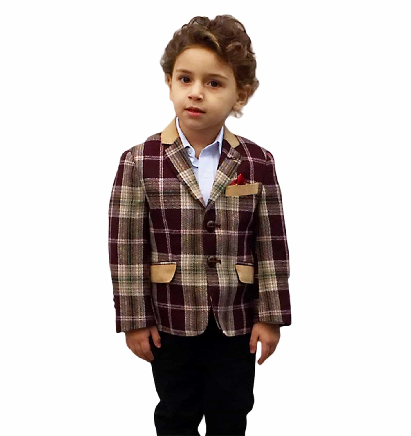 Elie Balleh Boys Slim Fit Plaid Sports Coat