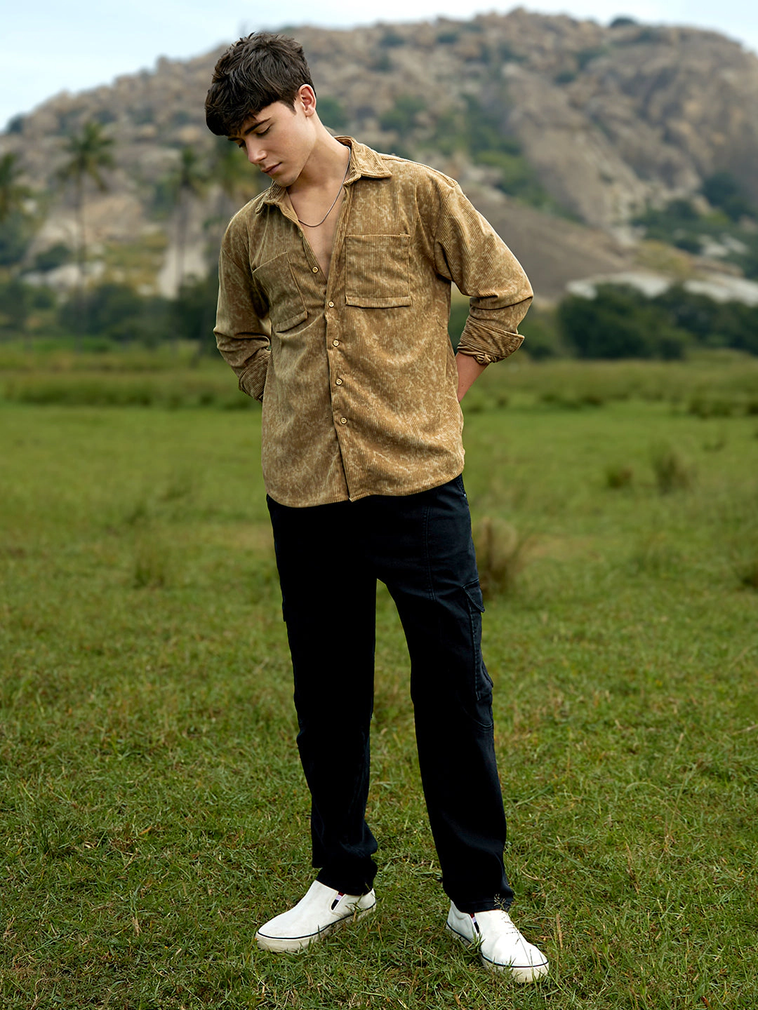 Campus Sutra Men's Faded Corduroy Oversized Shirt
