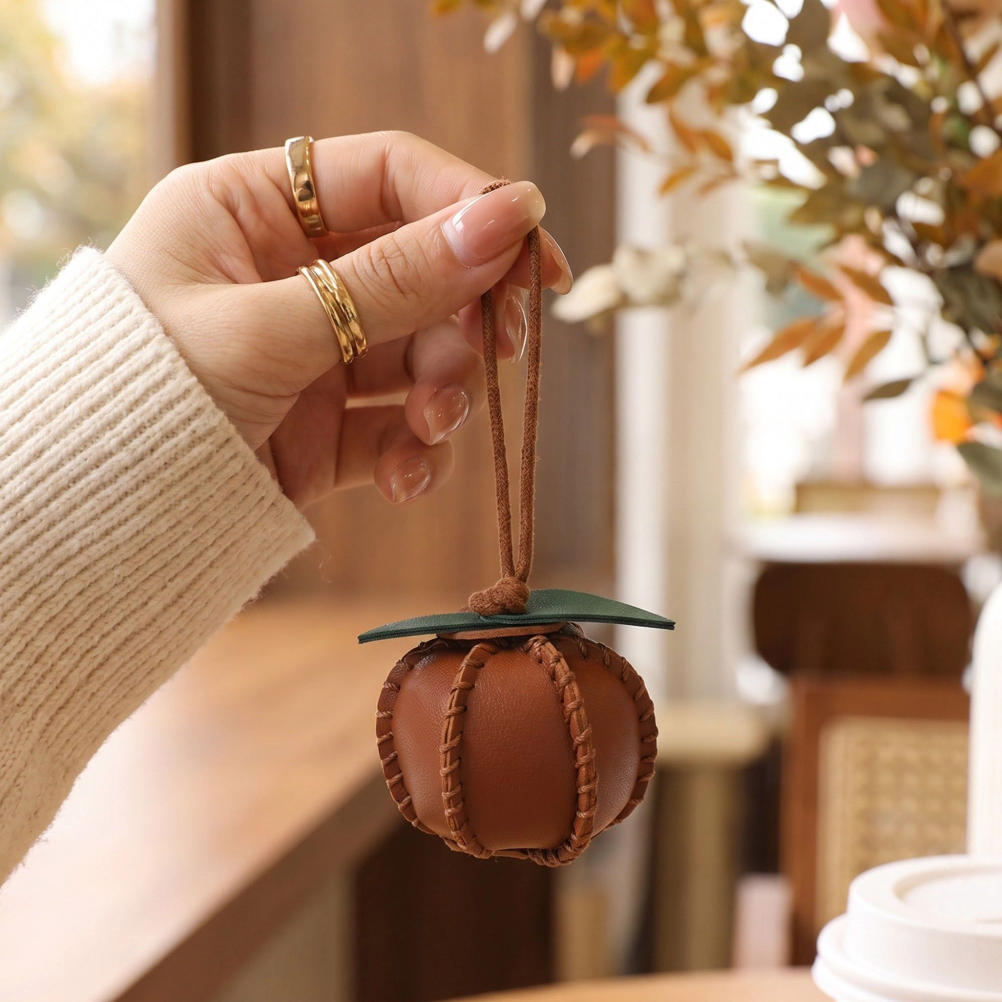 Alilang Women's 2-Piece Womens Faux Leather Bag Charm with Cord Loop Leaf Accent and Textured Stitch Detail