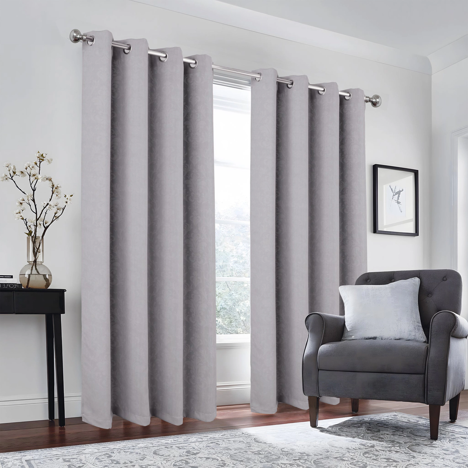 Olivia Gray 100% Polyester 190 GSM Cressida Reversible Blackout Grommet Curtain Panel 54" x 84" Grey