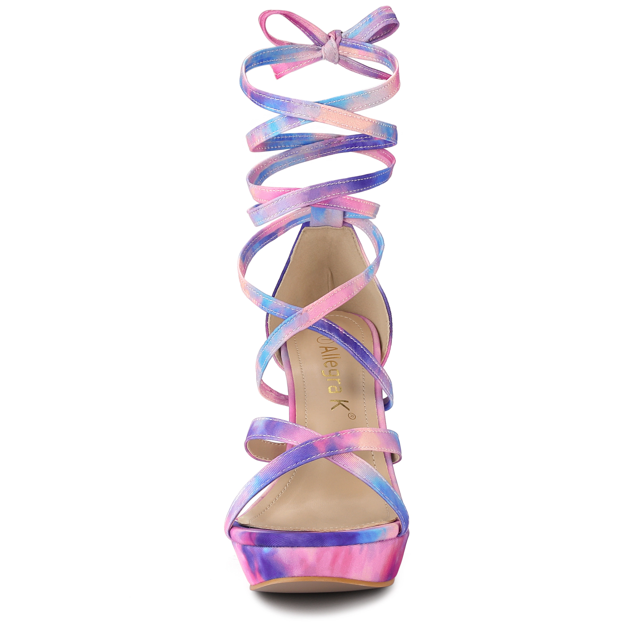BLISSFUL STEP Women's Tie Dye Platform Chunky Heel Lace Up Open Toe Sandals