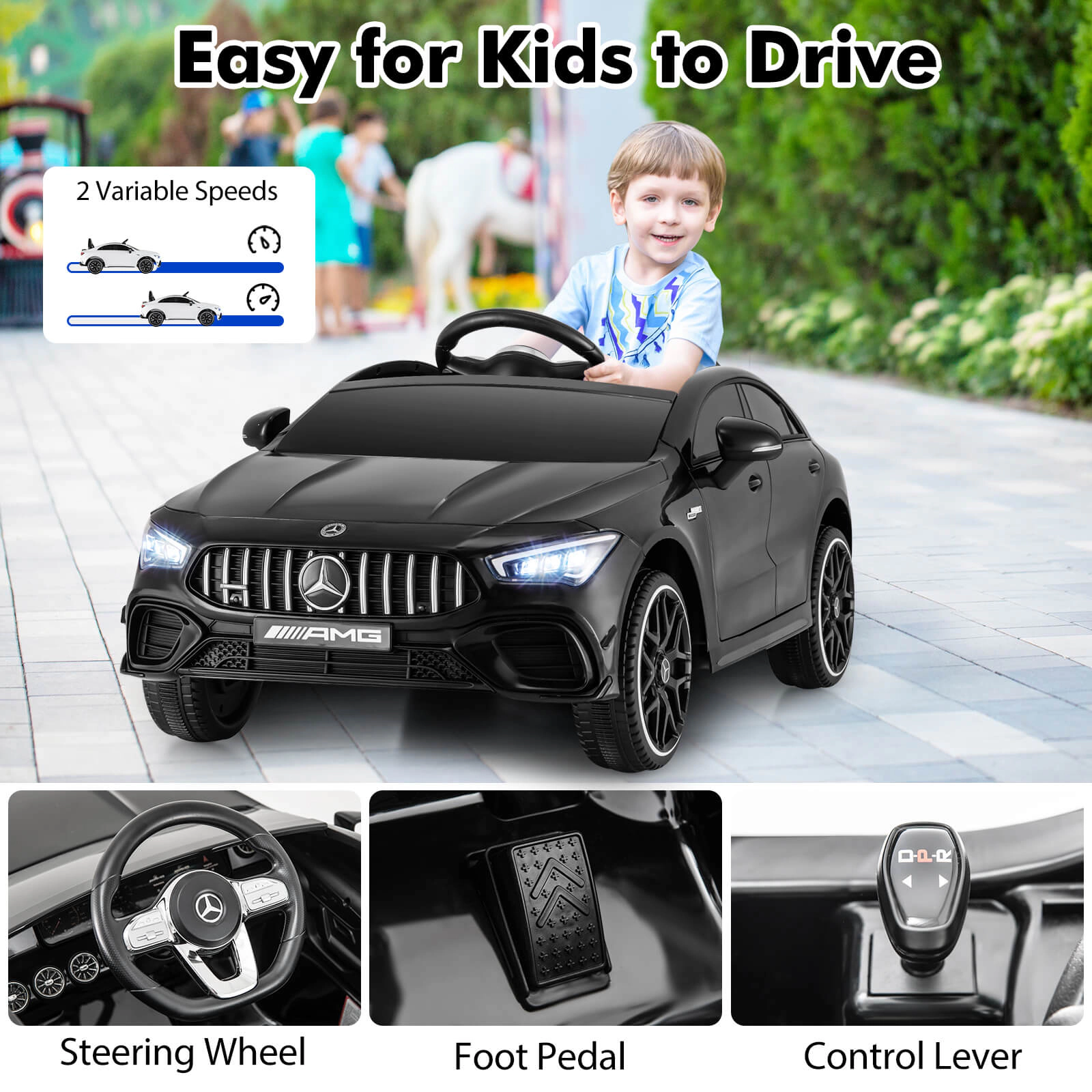 Costway 12V Kids Ride on Car w/Remote Rocking Function Transport Wheels Lights & Music White
