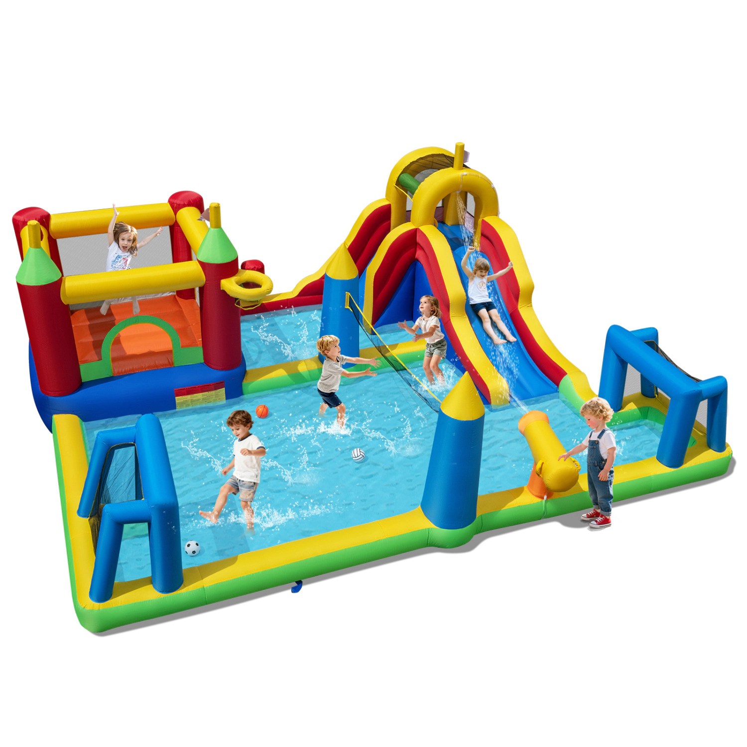LJG Kids Inflatable Water Slide Bounce House 9-in-1 Jumping Castle with Climbing Wall